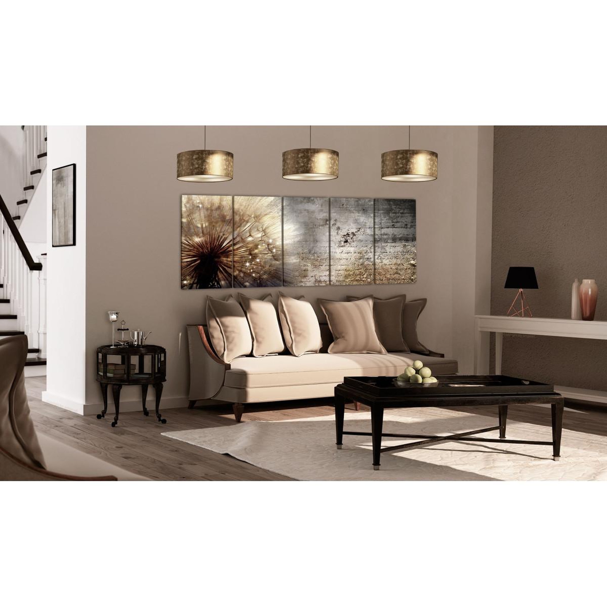 Voir la diapositive 2 : Paris Prix Tableau imprimé  beige dandelion  90x225cm