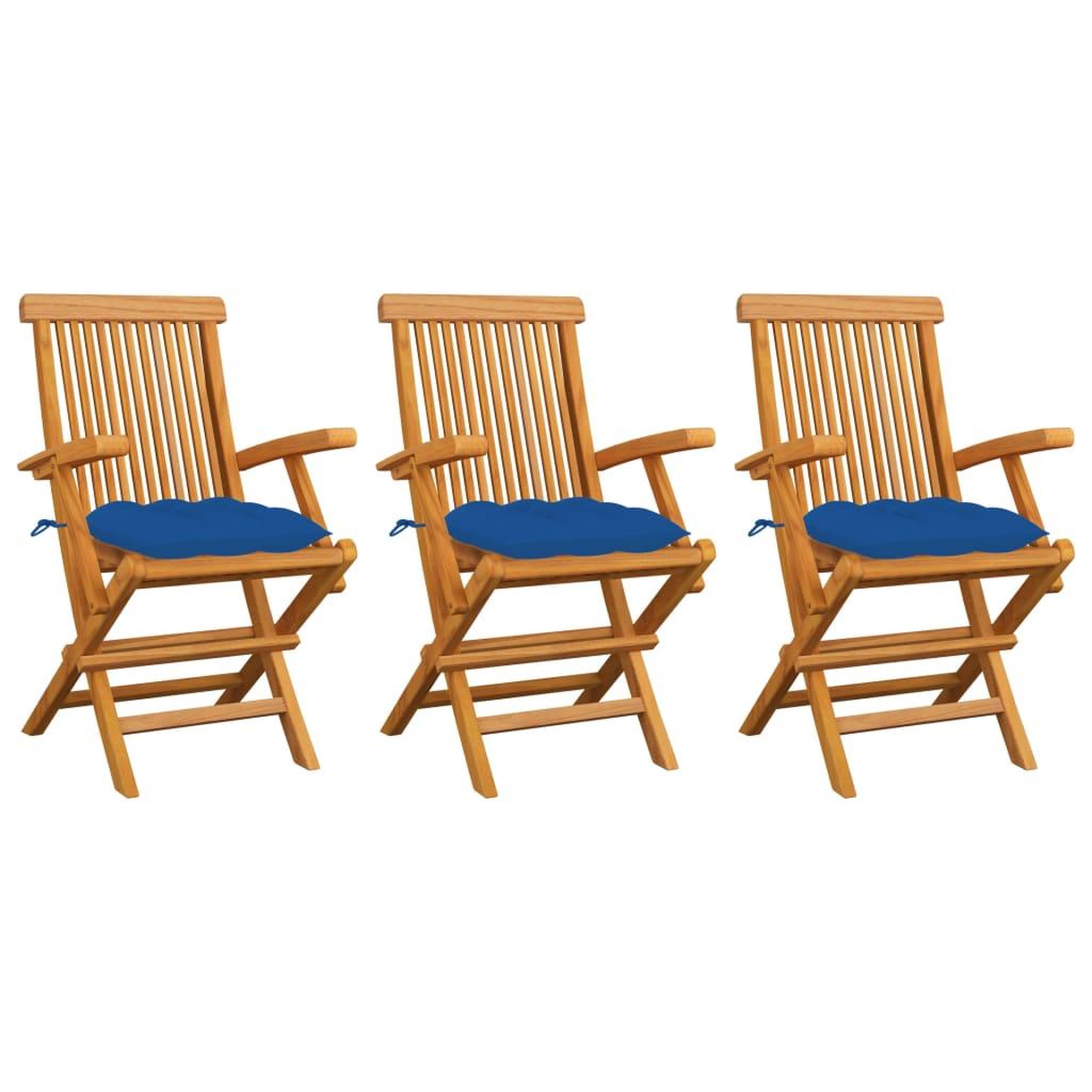 Voir la diapositive 1 : VIDAXL Chaises de jardin avec coussins bleu lot de 3 Bois teck massif