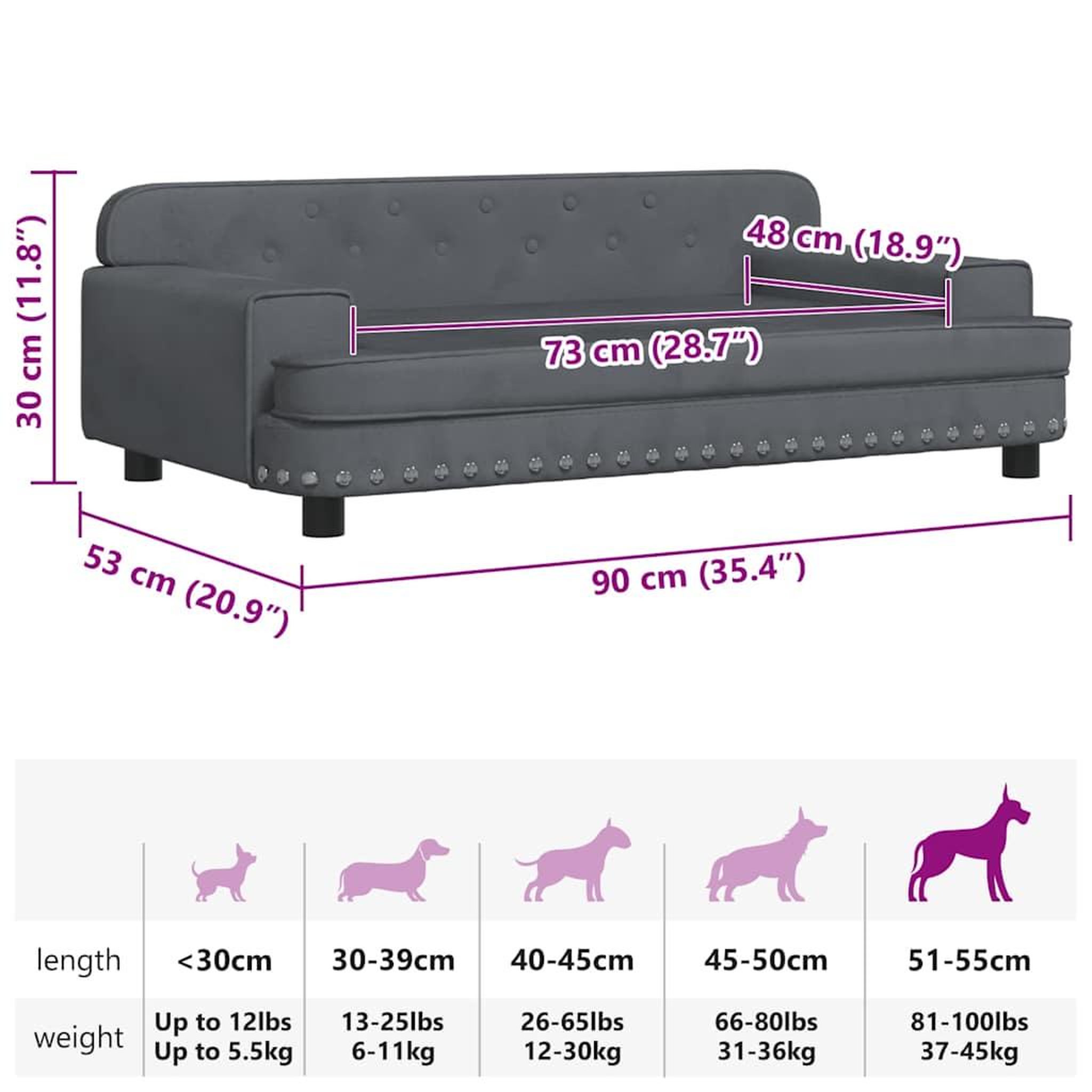 Voir la diapositive 6 : VIDAXL Lit pour chien gris fonce 90x53x30 cm velours