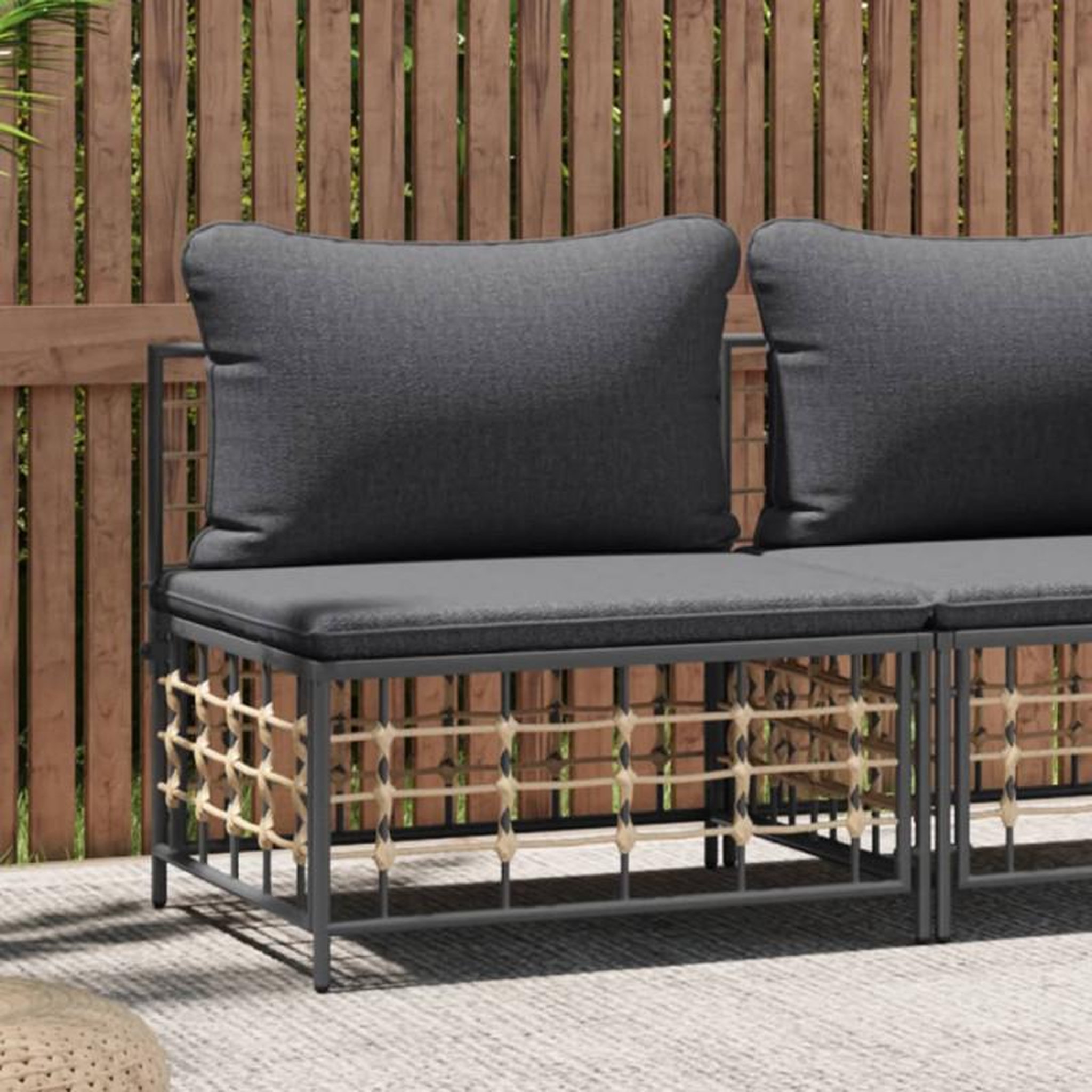 VIDAXL Canapé central de jardin avec coussin gris foncé résine tressée