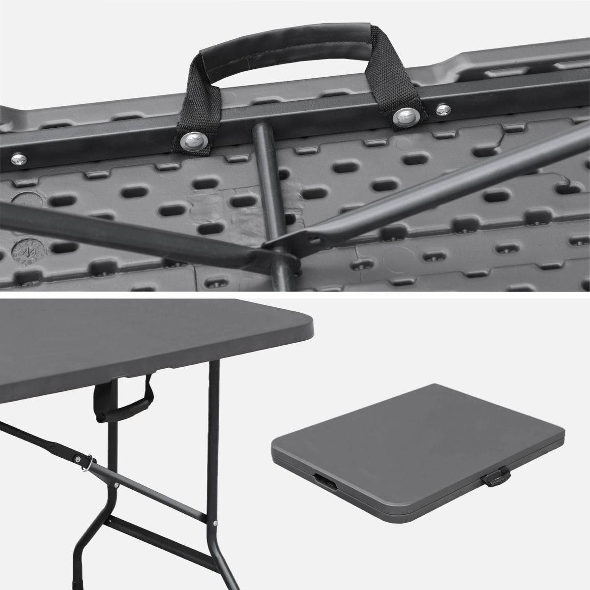 SWEEEK Lot de 2 tables de réception pliantes acier 2 bancs Fiesta 180cm gris foncé