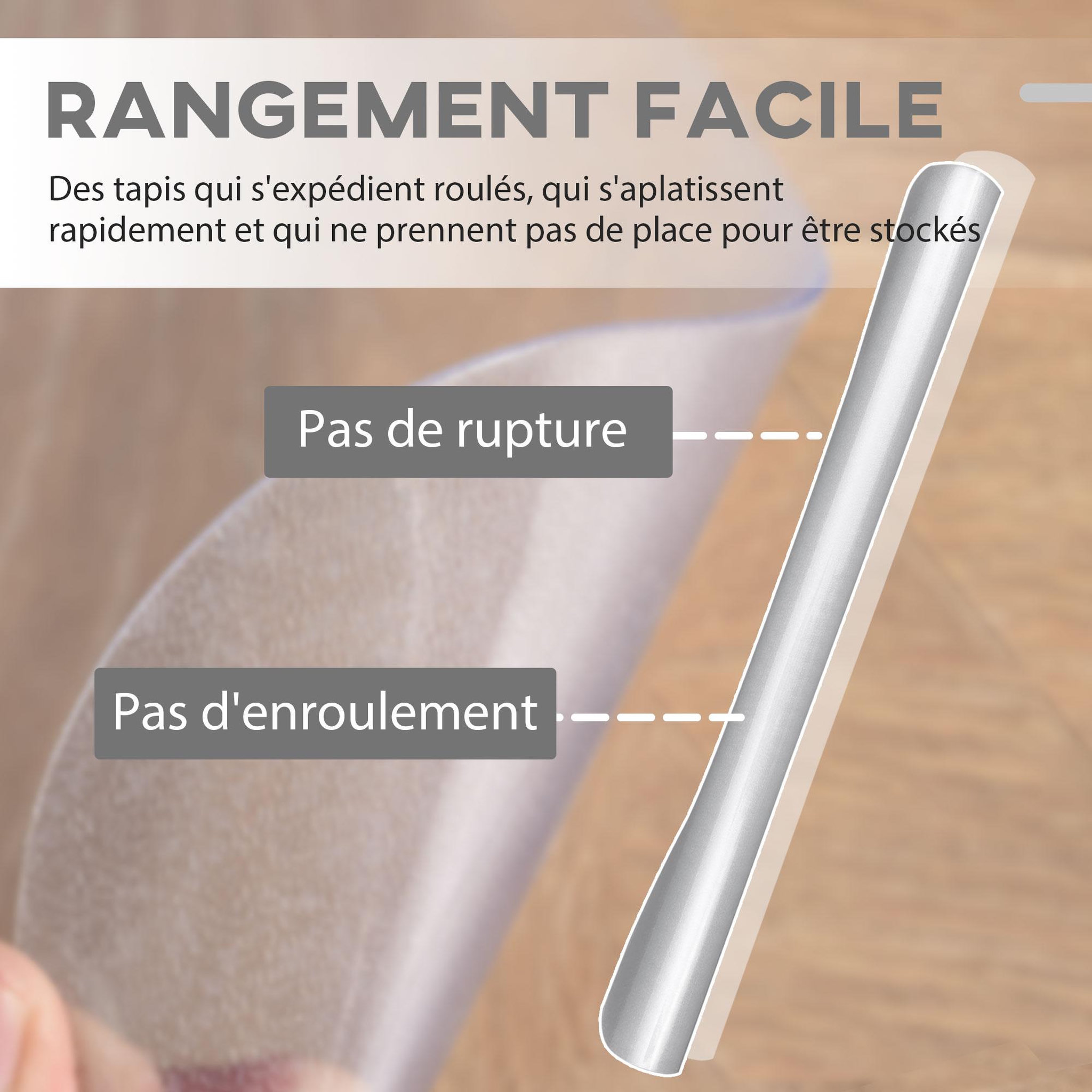 Voir la diapositive 5 : HOMCOM Tapis protège-sol pour chaise de bureau - tapis de protection de sol - tapis de chaise dim. 120L x 90l cm ép. 1,5 mm - PVC transparent