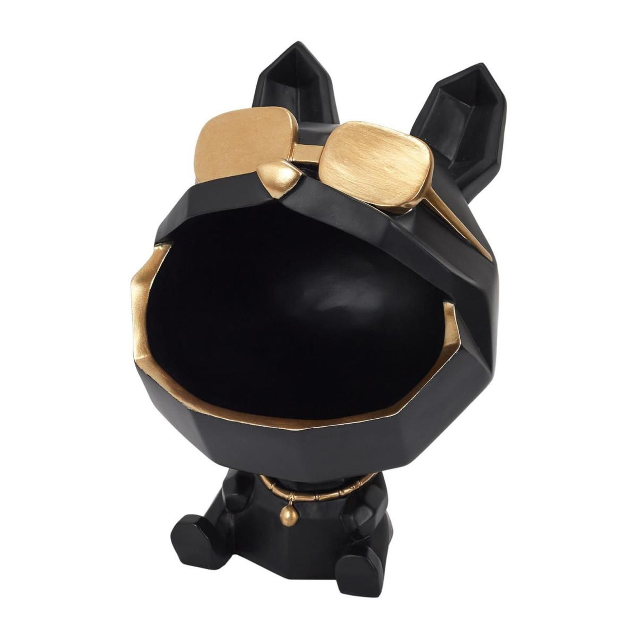 The Home Deco Factory Statuette & vide-poche  chien à lunettes  23cm noir