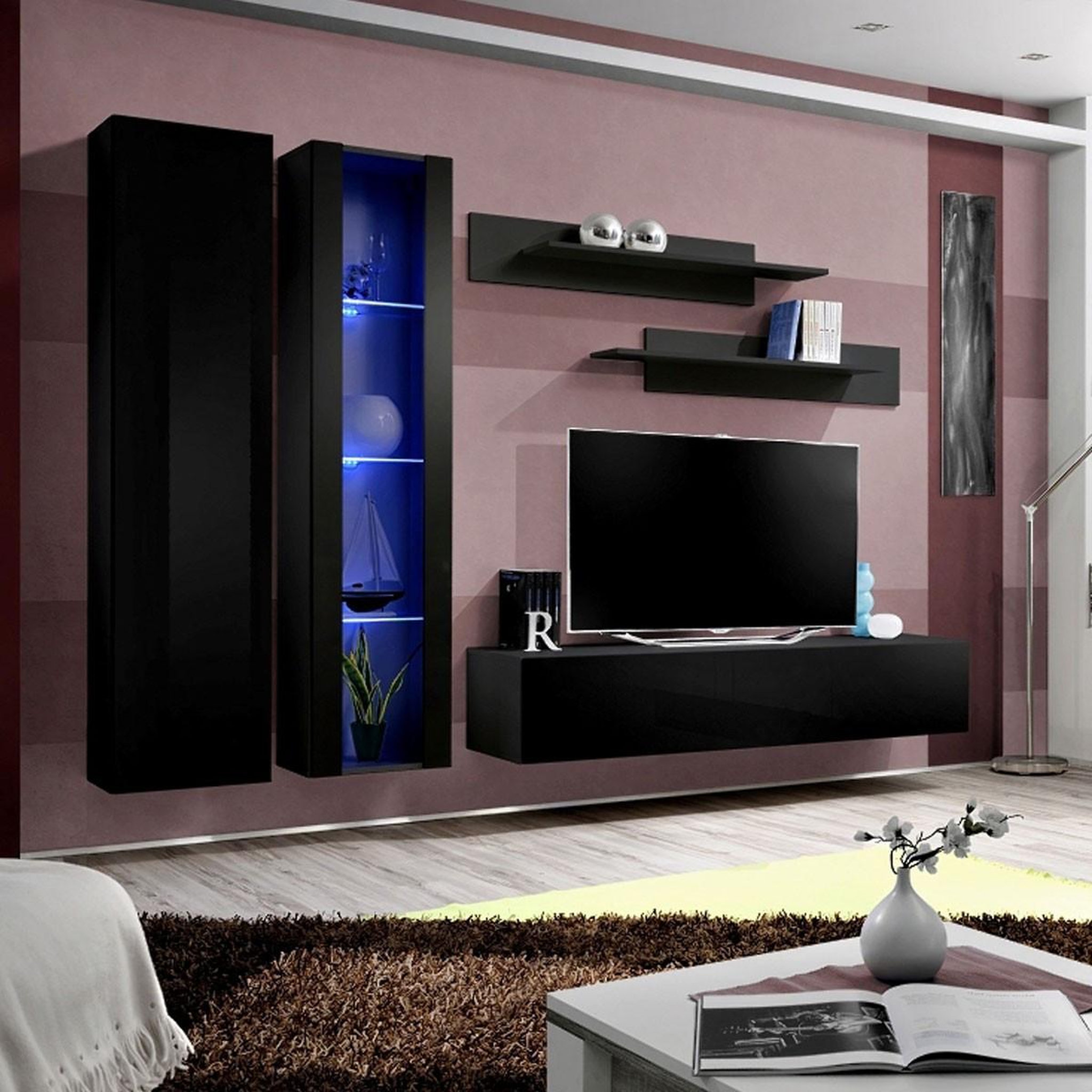Paris Prix Ensemble meuble tv mural  fly a4  260cm noir