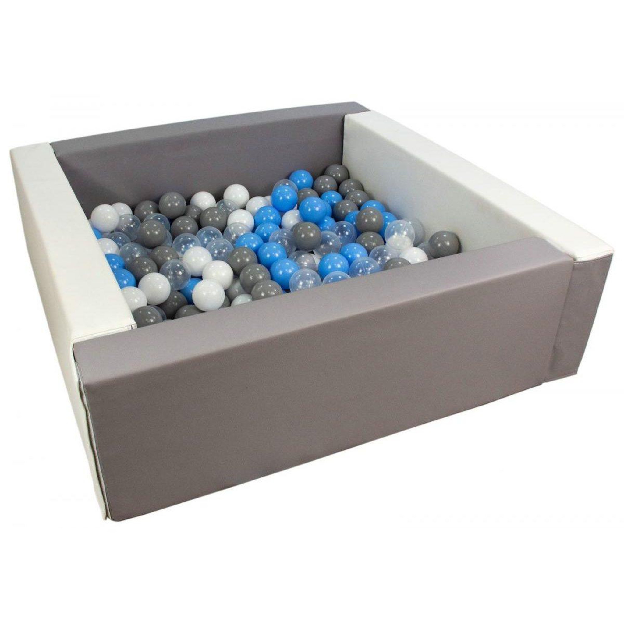 VELINDA Piscine à balles carrée avec 200 balles - blanc, gris/blanc, transparent, bleu clair, gris