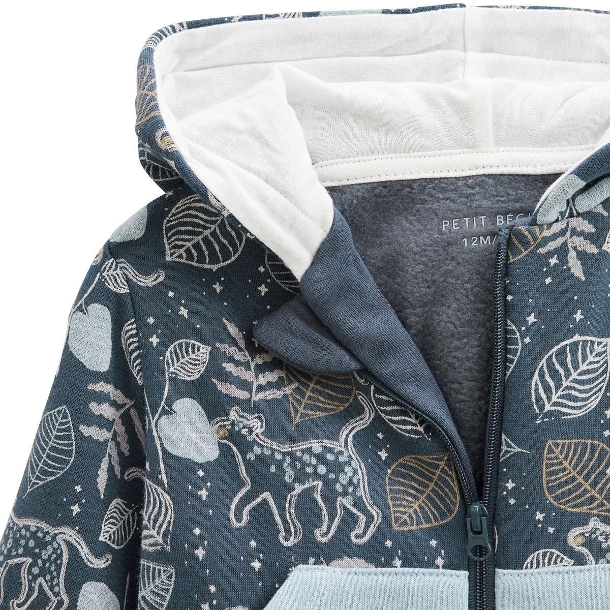 Petit Béguin Sweat à capuche zippé bébé en molleton ultra chaud Félintrépide
