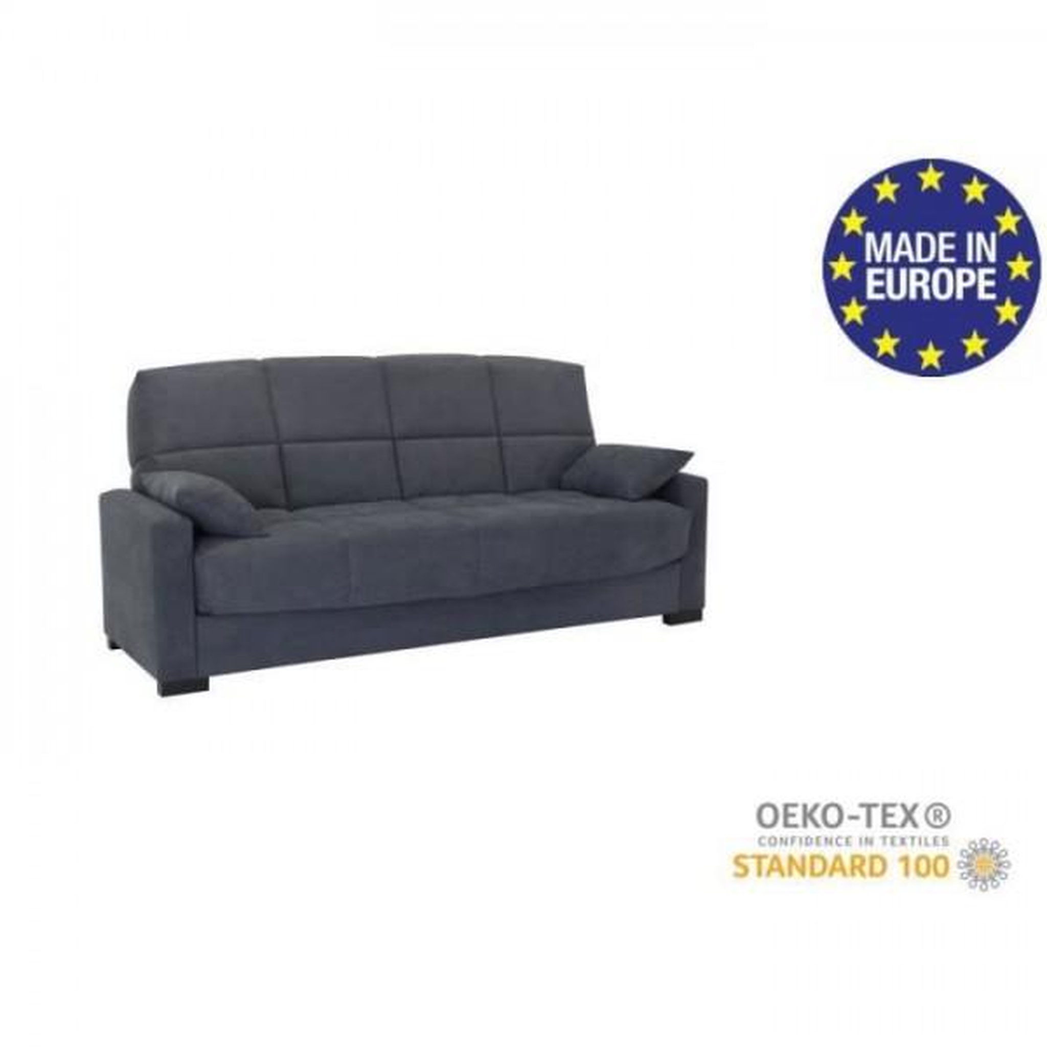 Voir la diapositive 3 : MARKET24 Canapé clic clac 3 places - Tissu gris - Matelas 17 cm - L223 x P96 x H 103 cm - MEGAN