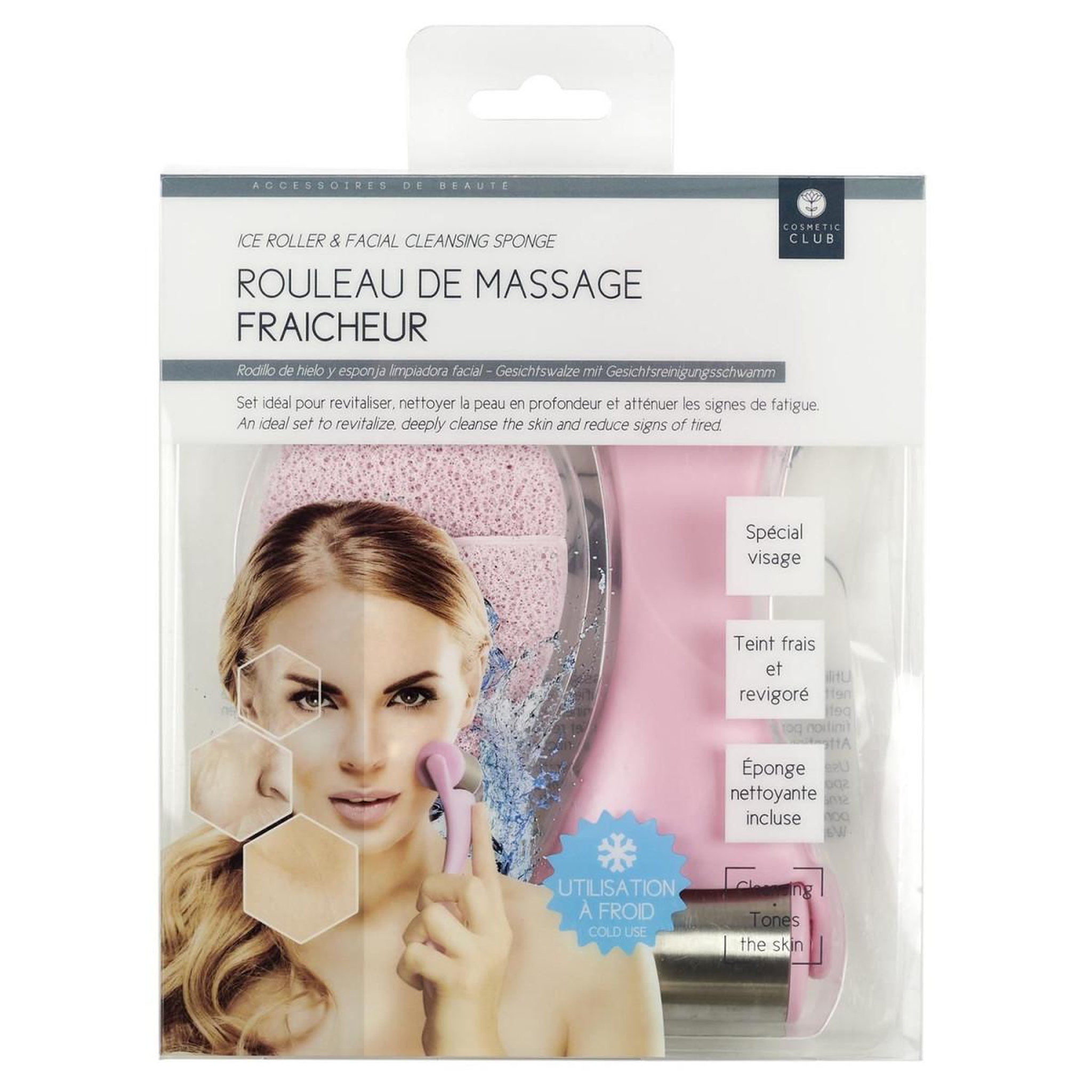 Voir la diapositive 5 : Cosmetic Club Rouleau de Massage Visage  Fraîcheur  18cm Rose