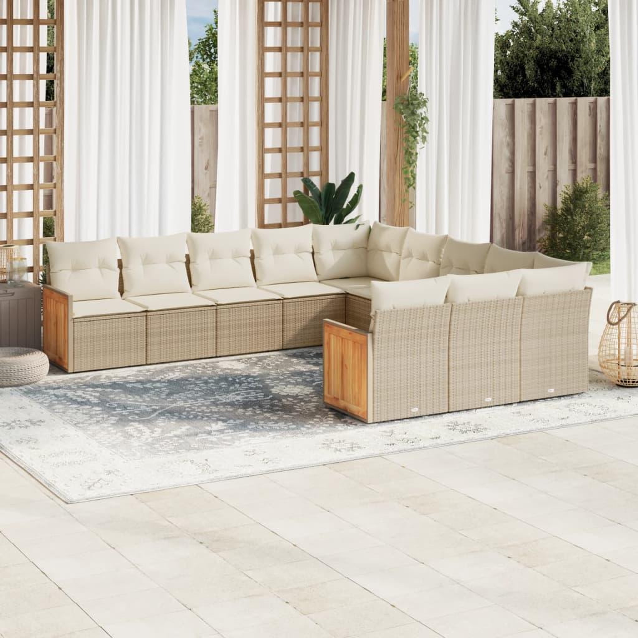 VIDAXL Salon de jardin 11 pcs avec coussins beige resine tressee