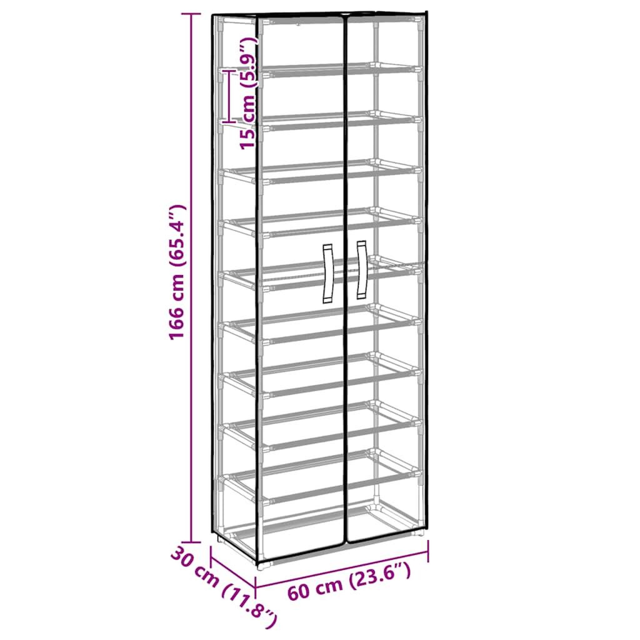 Voir la diapositive 6 : VIDAXL Armoire a chaussures noir 60x30x166 cm tissu