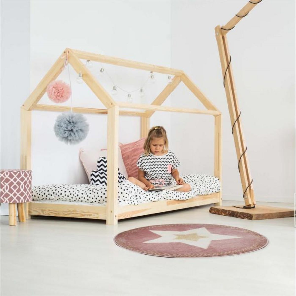 Paris Prix Tapis Rond Enfant  Étoile Métallisée  80cm Rose
