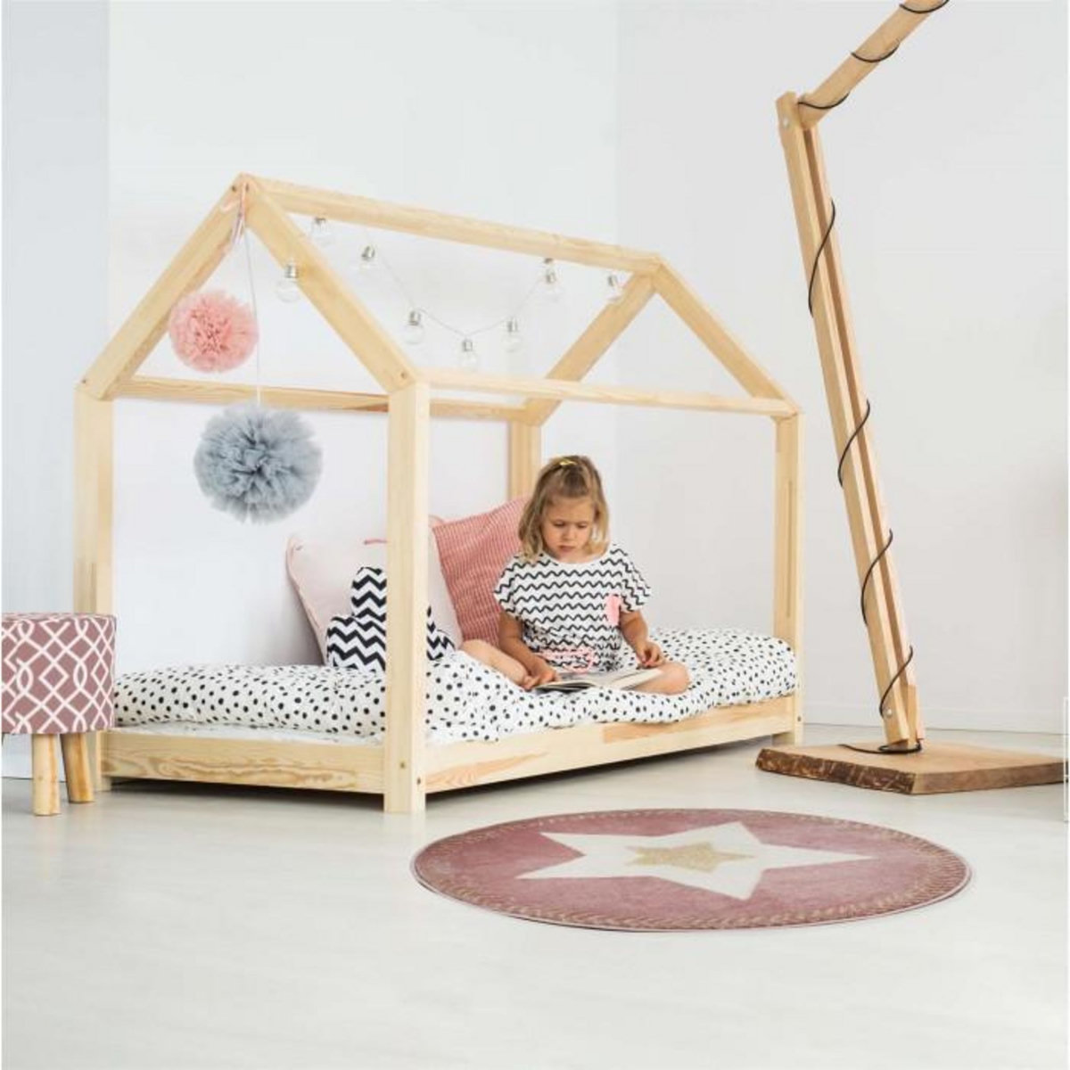 Paris Prix Tapis Rond Enfant  Étoile Métallisée  80cm Rose