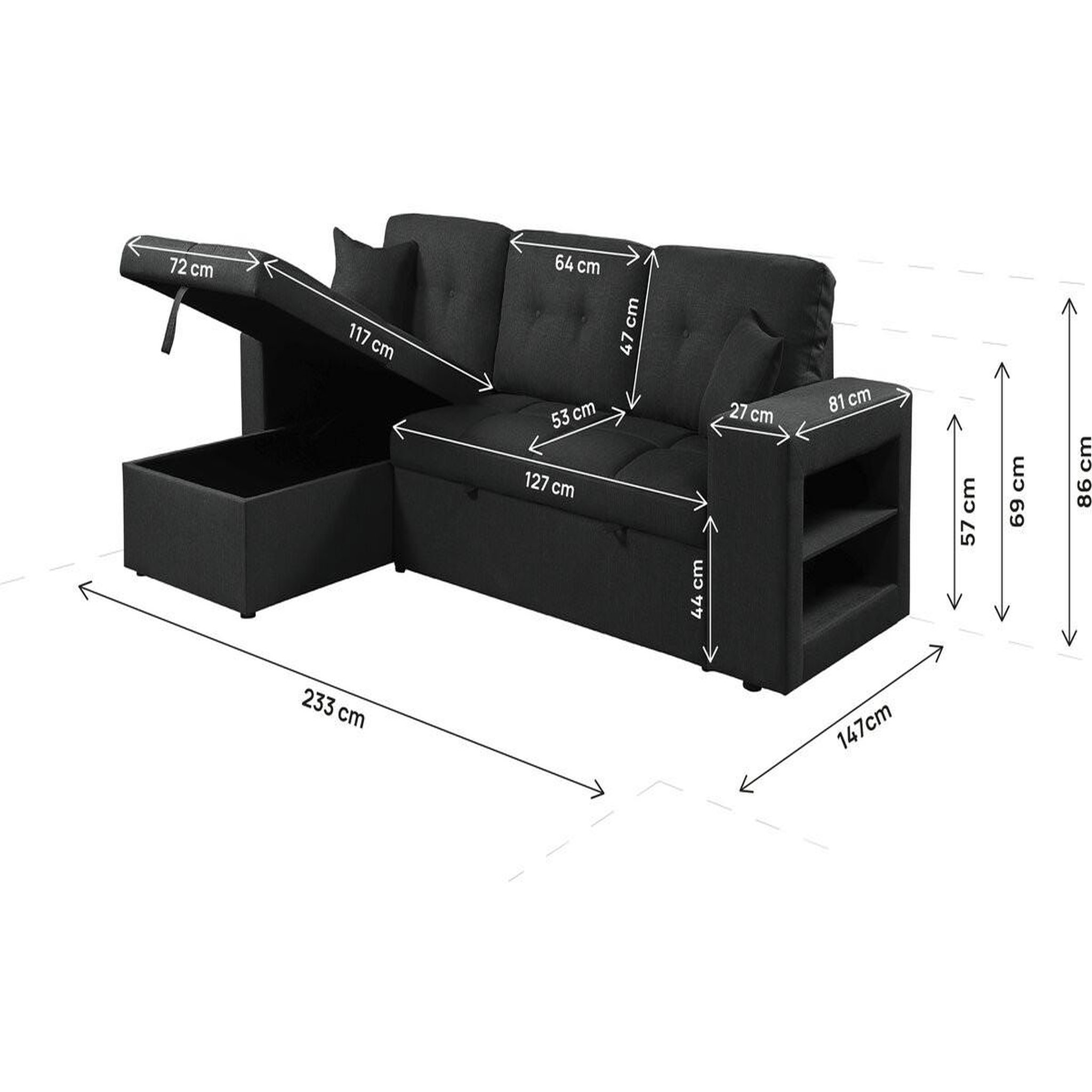 Voir la diapositive 4 : Habitat et Jardin Canapé d'angle convertible/réversible tissu style bubble  Axel  - 3 places - Noir