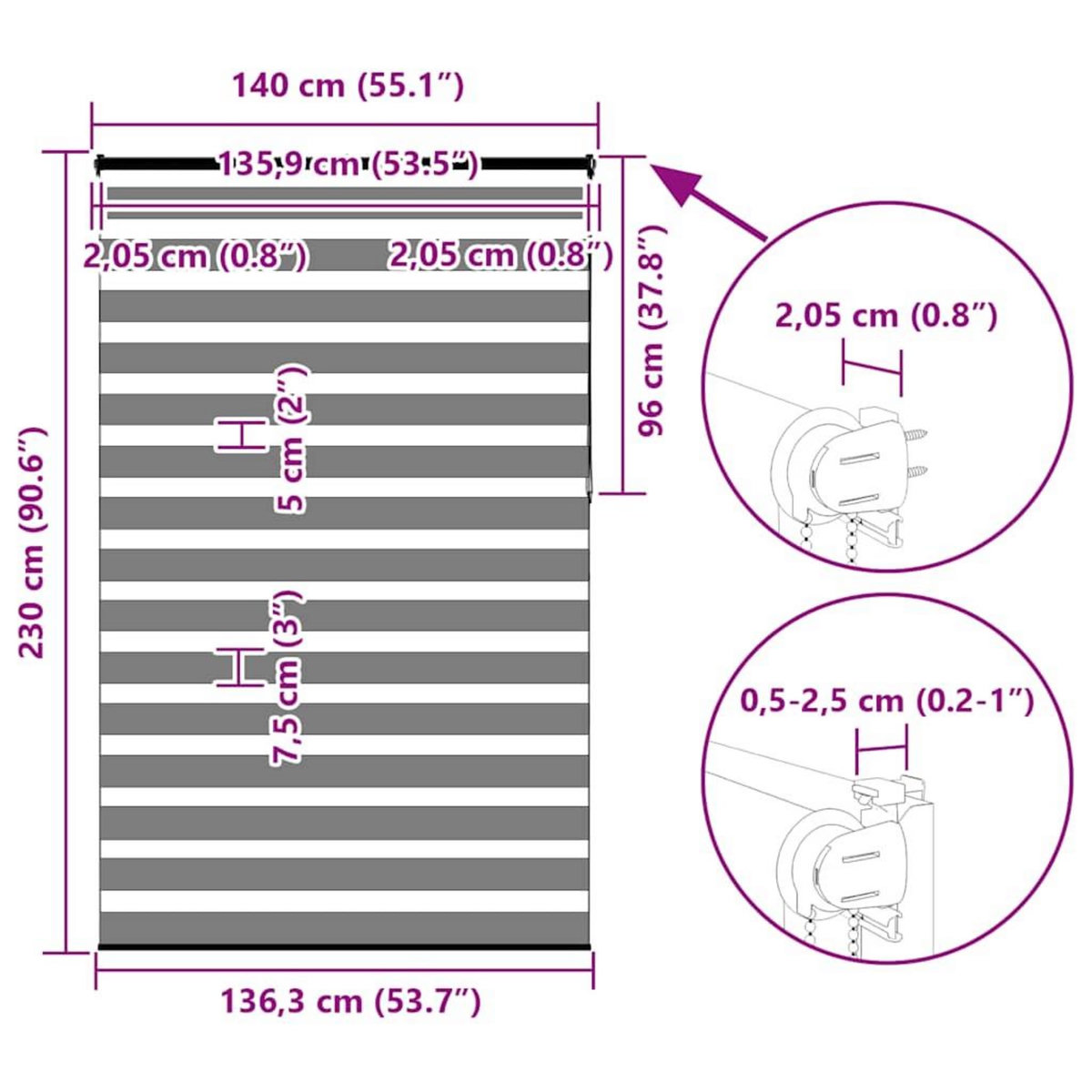 VIDAXL Store zebre gris clair largeur du tissu 135,9 cm polyester