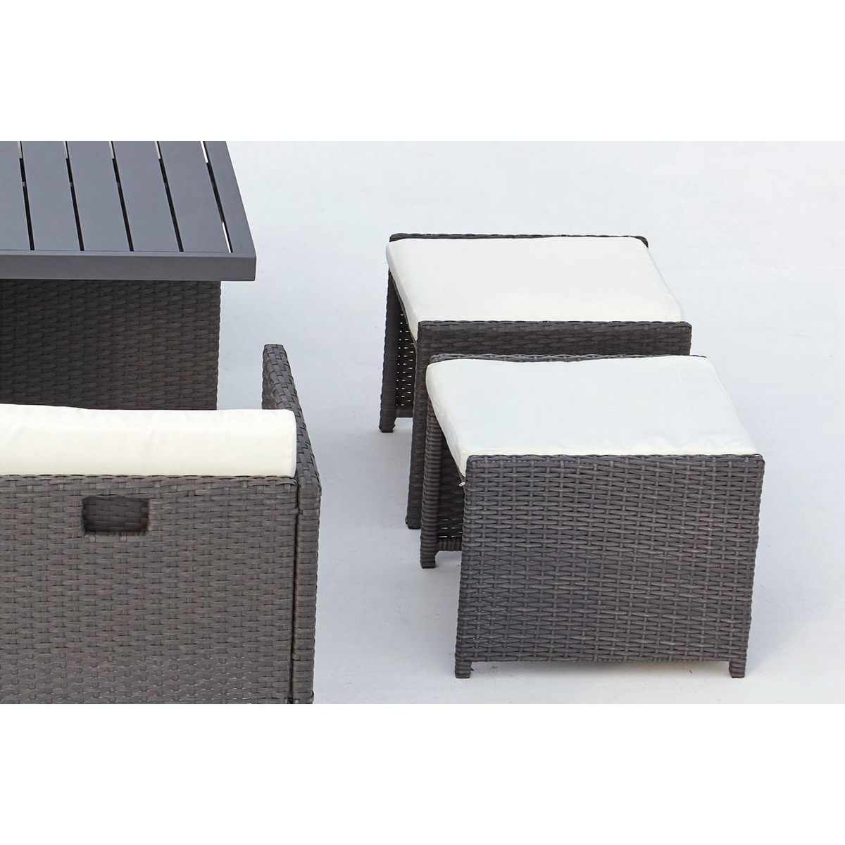 CONCEPT USINE Table et chaise 8 places encastrables alu résine gris-blanc SUNSET