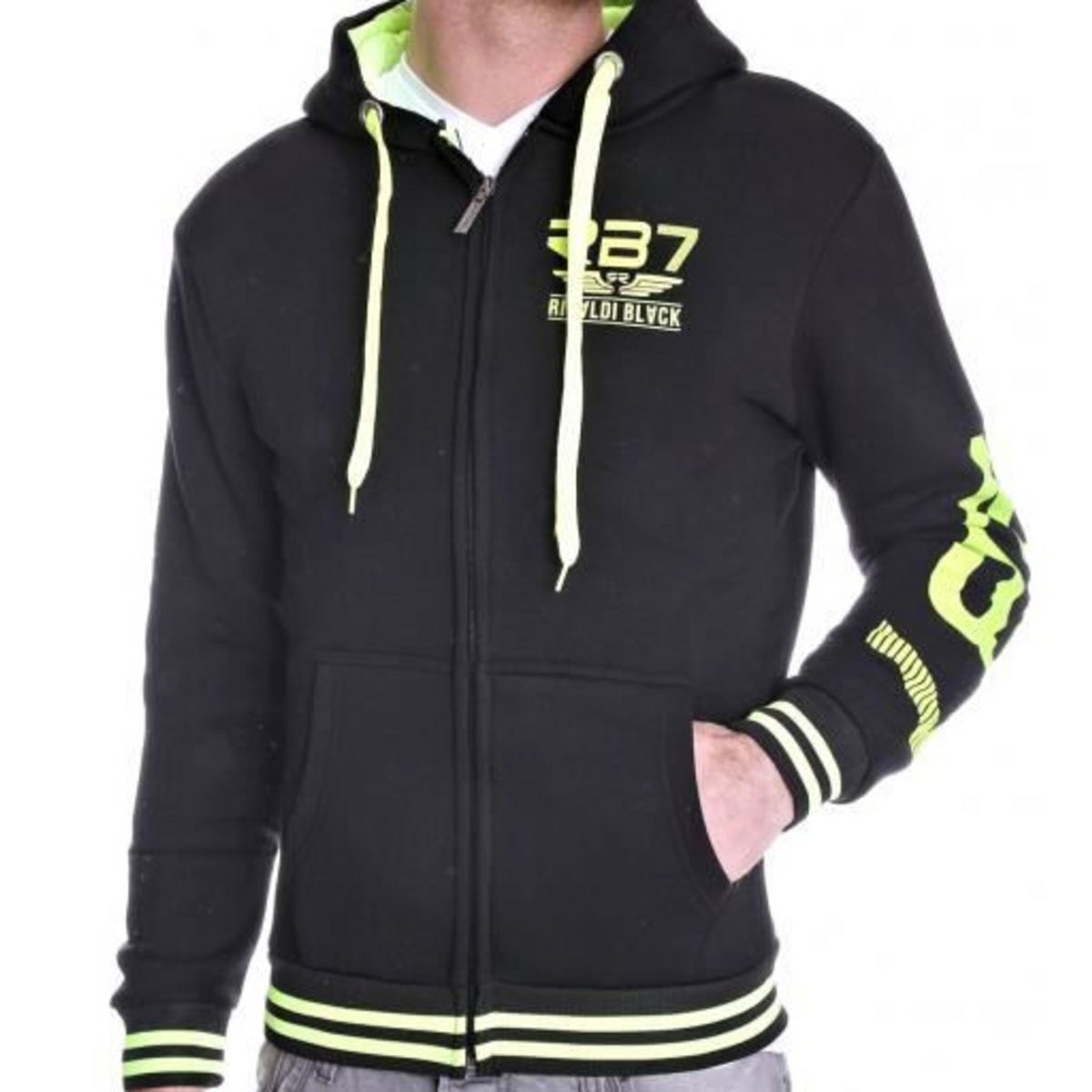 Sweat zippé à capuche RIVALDI noir sérigraphié