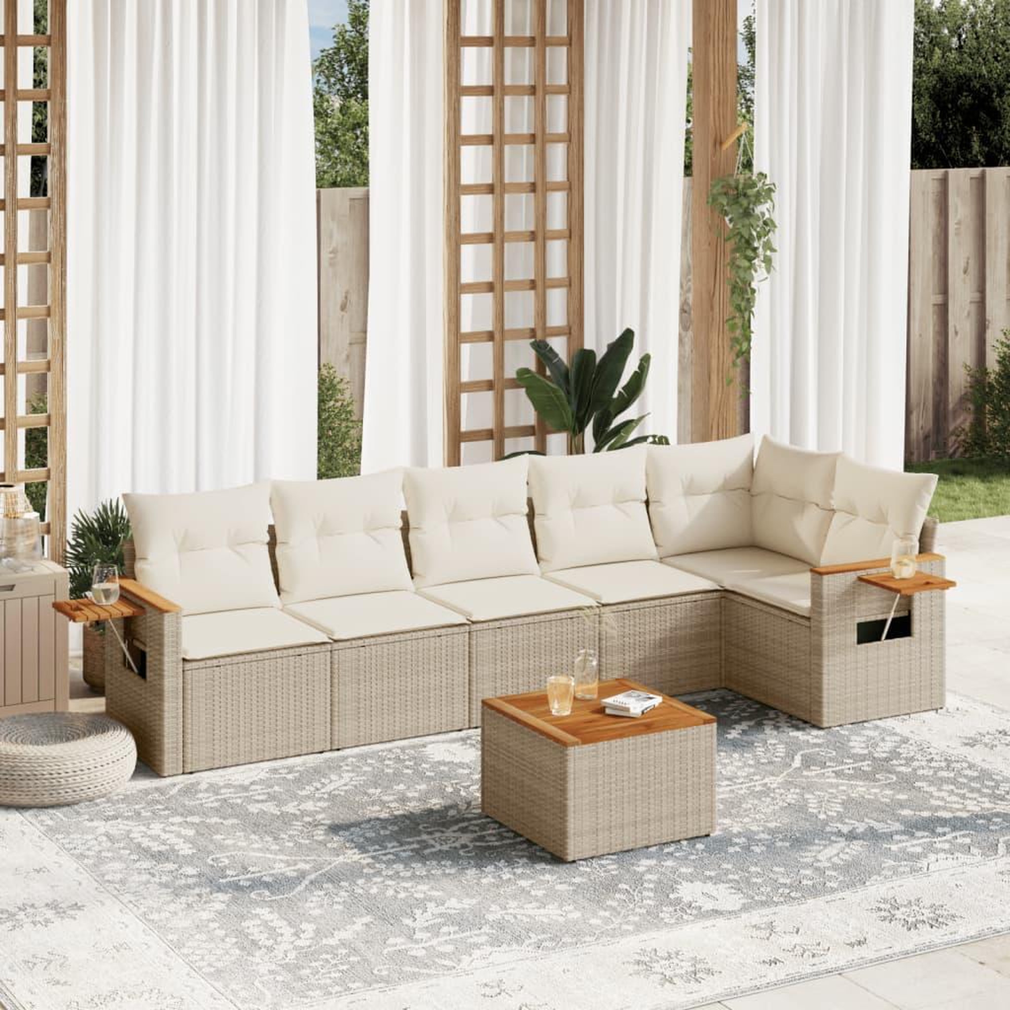 VIDAXL Salon de jardin avec coussins 7 pcs beige resine tressee