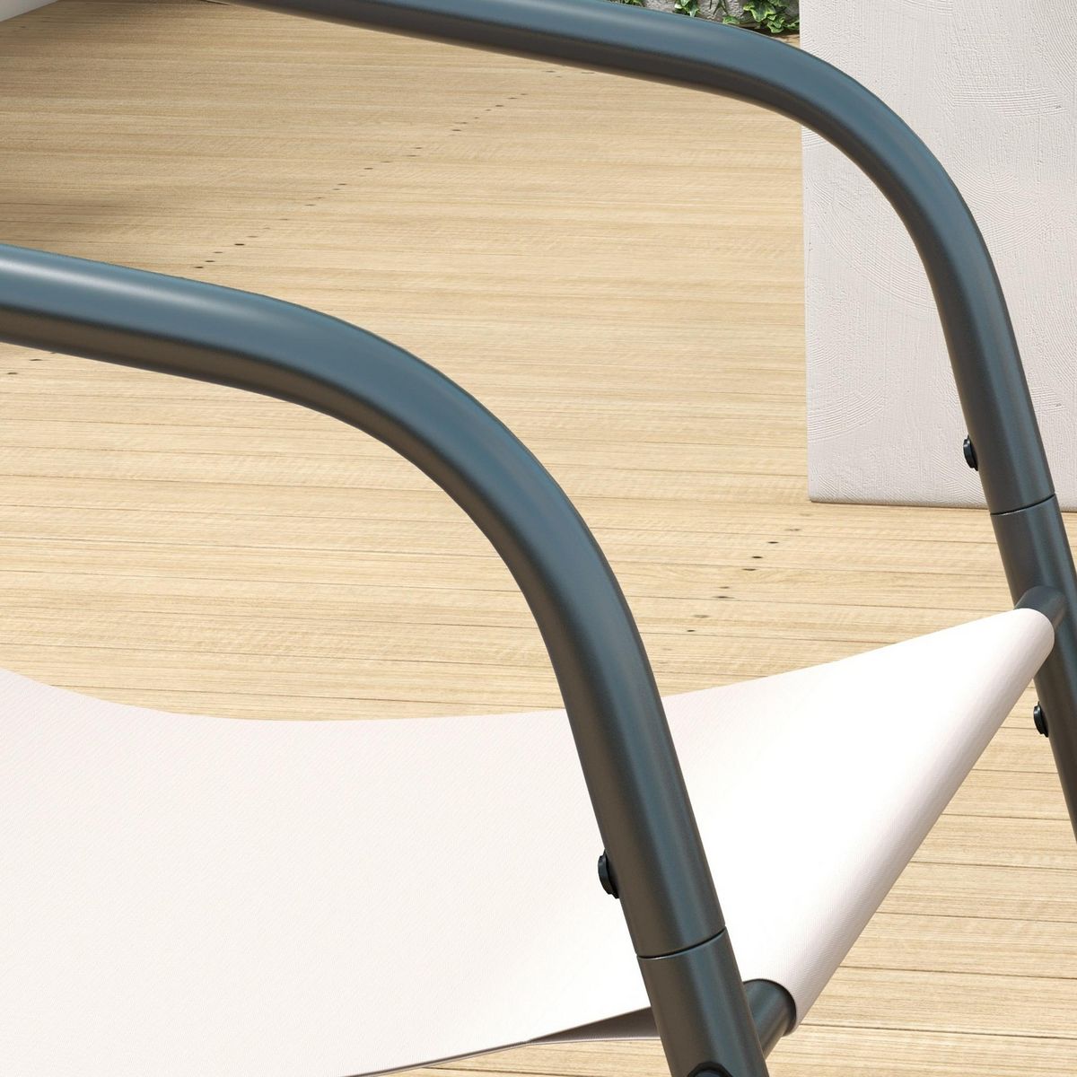 OUTSUNNY Salon de jardin 4 personnes 4 pièces acier noir teslin haute densité blanc cassé