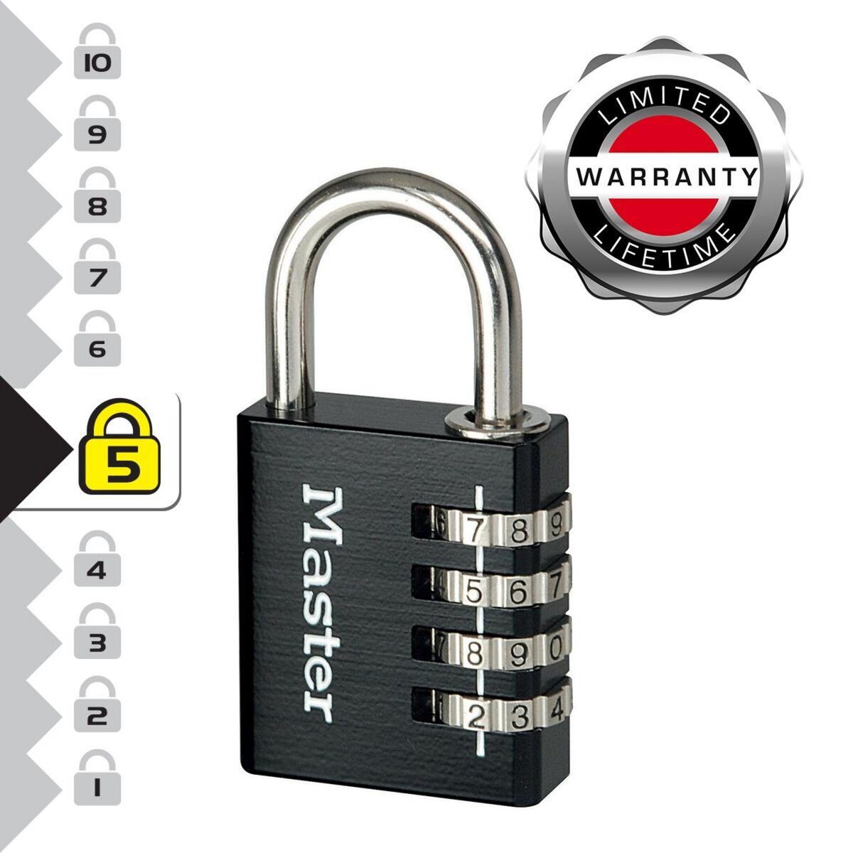 Master lock 7640EURDBLK Cadenas à Combinaison Programmable en Aluminium, Noir, 4 x 7,8 x 1,5 cm