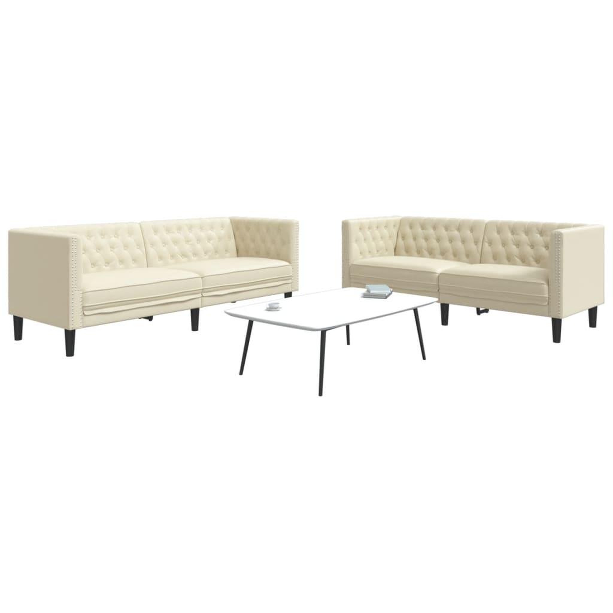 VIDAXL Ensemble de canape Chesterfield 2 pcs creme similicuir