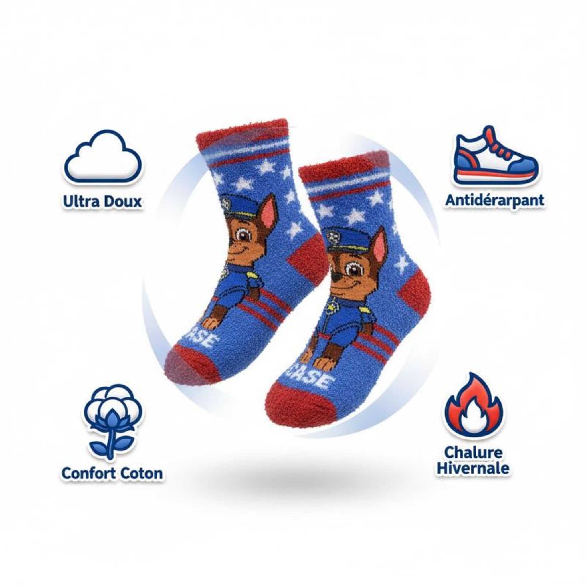Voir la diapositive 3 : Pat Patrouille Pack de Chaussettes Antidérapantes Enfant PAT PATROUILLE (Lot de 4)