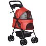 Voir la diapositive 1 : PAWHUT Poussette buggy pliable chien chat panier rangement porte-gobelets tissu 300D Oxford imperméable 4 roues rouge