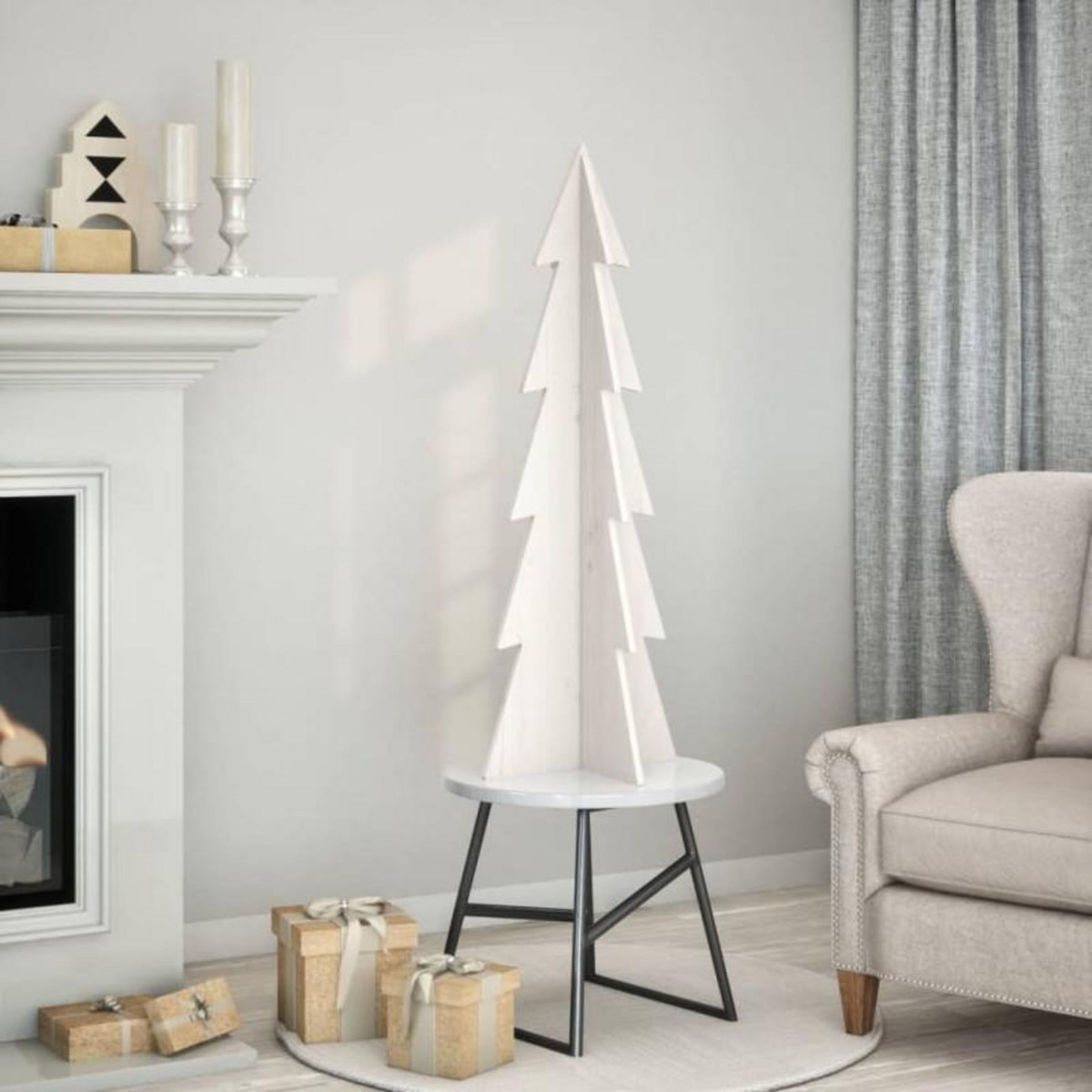 VIDAXL Arbre de Noël en bois pour décoration blanc 112 cm pin massif