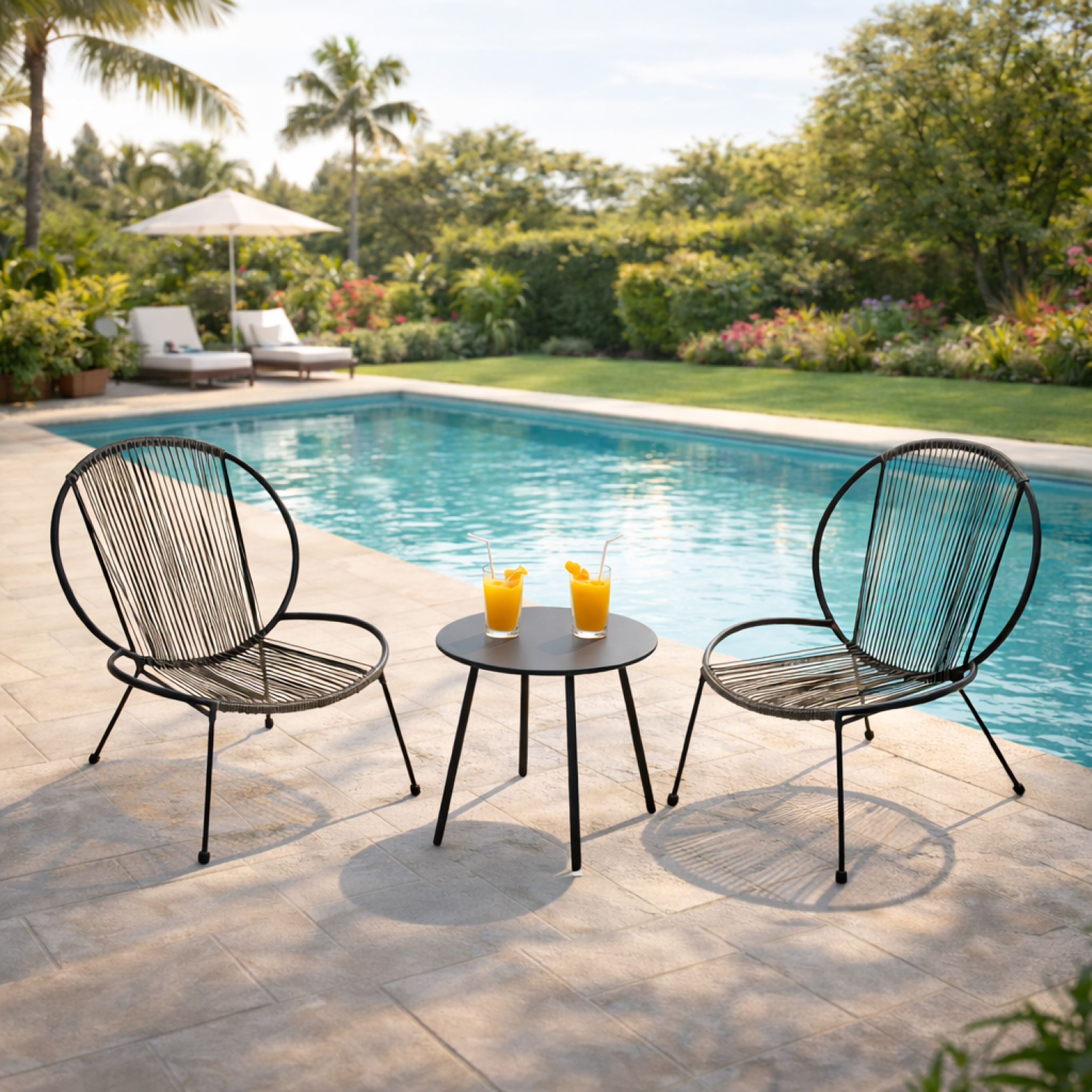 Voir la diapositive 2 : CONCEPT USINE Ensemble de 2 fauteuils + 1 table basse gris foncé rete