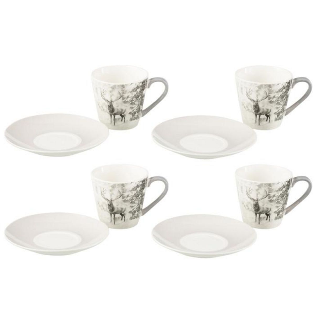 Paris Prix Lot de 4 Tasses à Thé & Sous-Tasses  Renne  22cl Gris