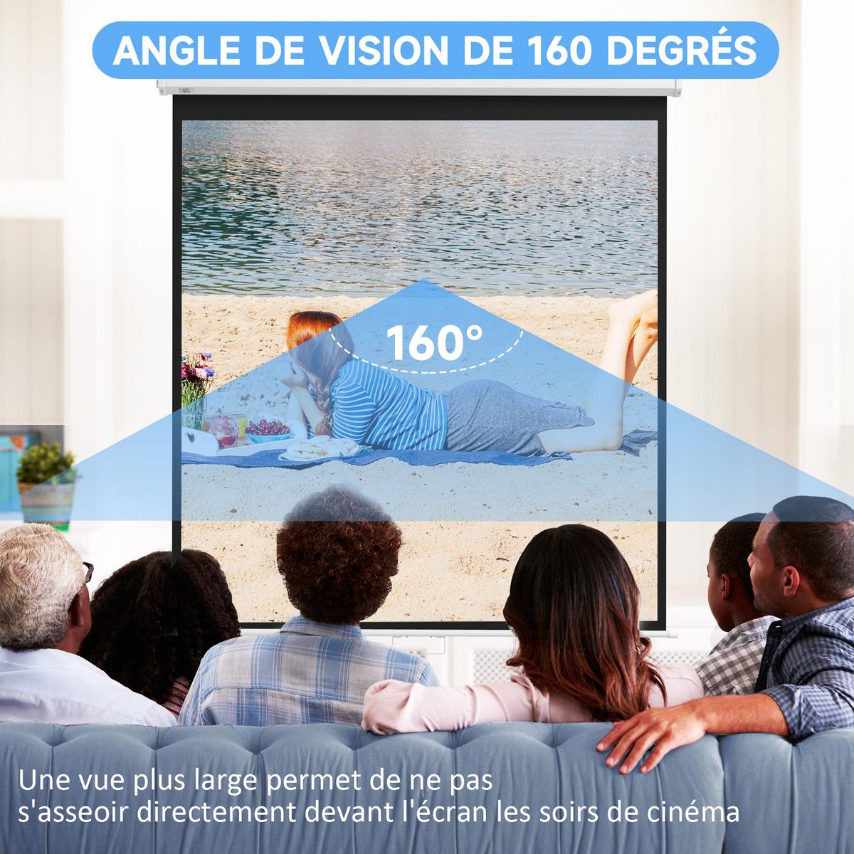HOMCOM Écran de projection home-cinéma TV format 1:1 99 pouces 4K HD métal PVC blanc