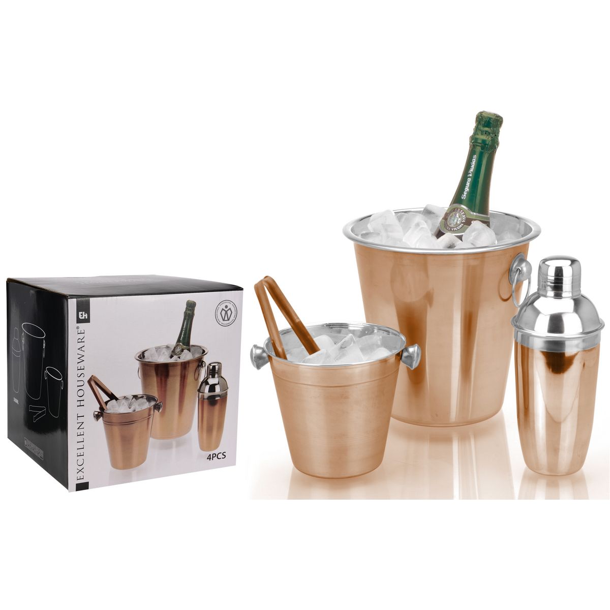 Set 4 pièces seau champagne inox couleur cuivre