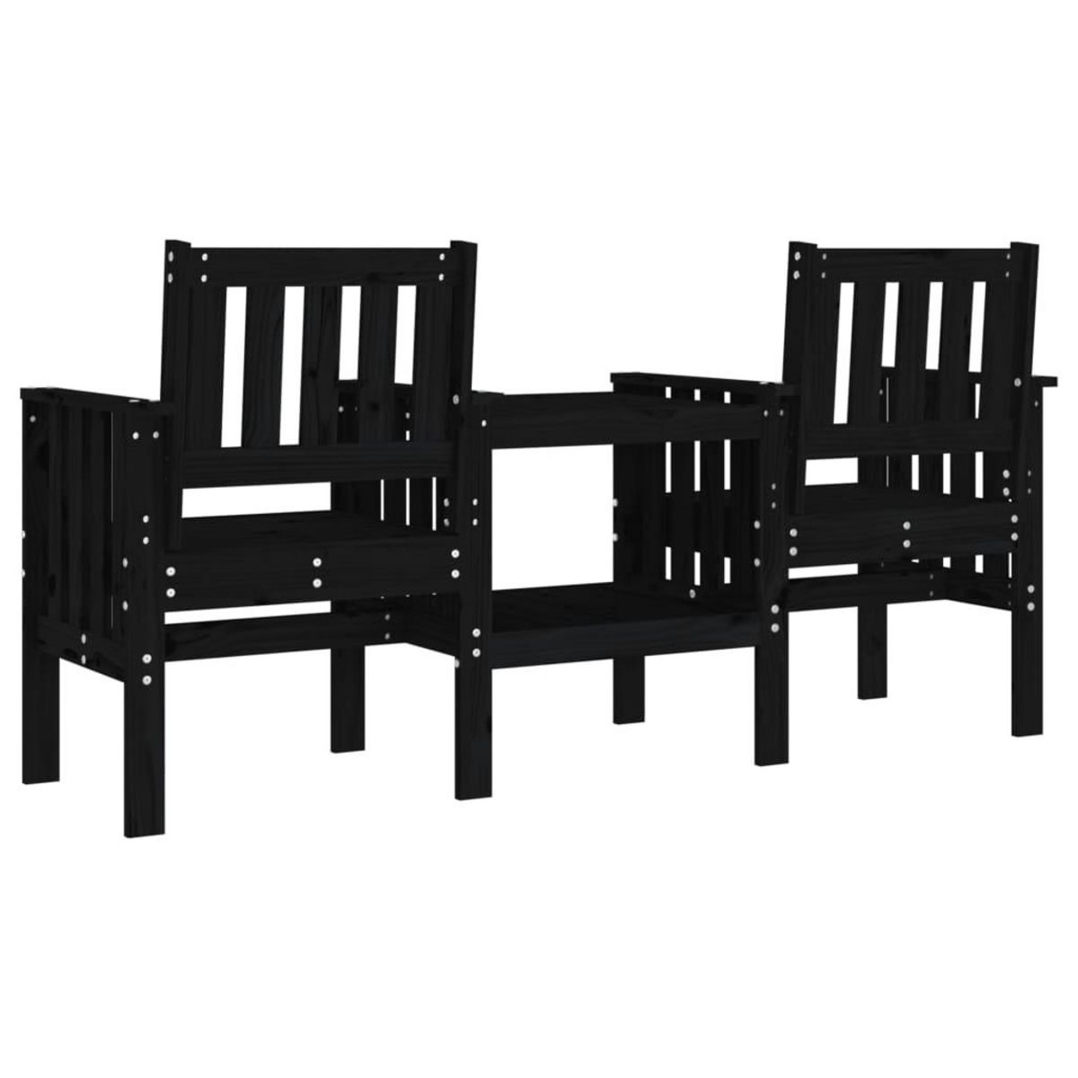 VIDAXL Banc de jardin avec table 2 places noir bois massif de pin