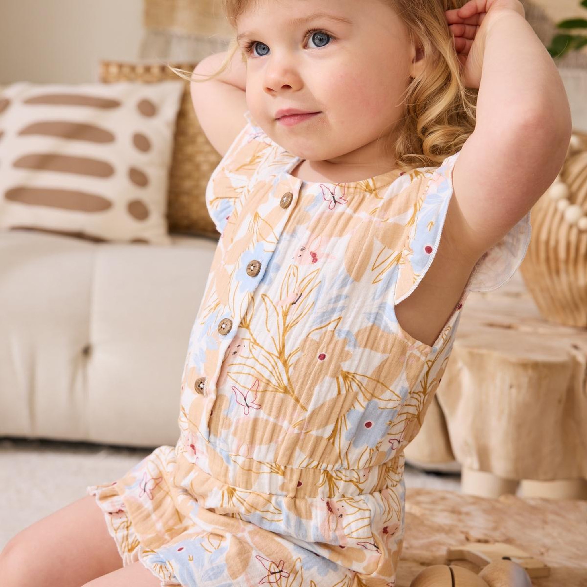 Voir la diapositive 4 : Petit BÃ©guin Combishort bébé en gaze de coton praline