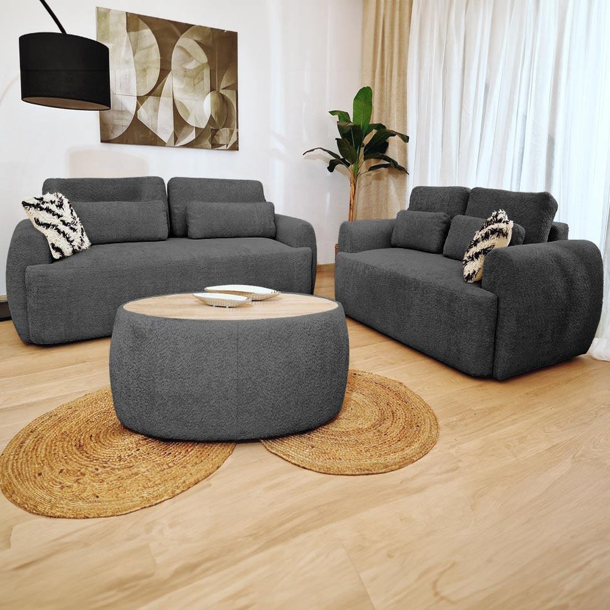Voir la diapositive 6 : BEST MOBILIER Mahina - canapé droit 3 places - convertible avec coffre - en tissu bouclette