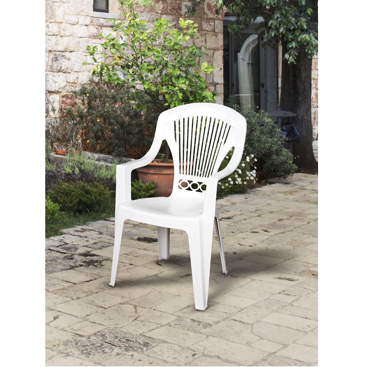 ARETA Lot de 8 fauteuils de jardin - Résine - Blanc - STRESA
