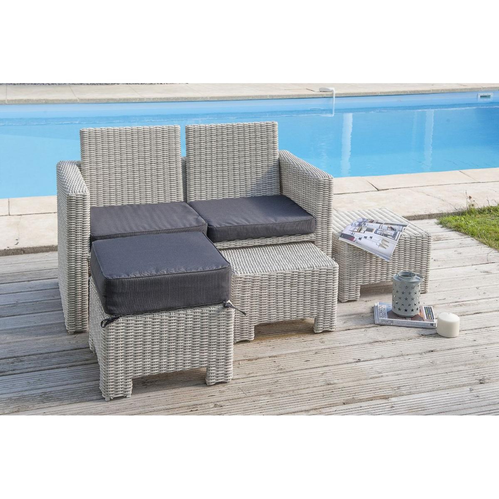 Voir la diapositive 3 : DCB GARDEN Ensemble Repas de Jardin 8 Places  Oceane Lunch  143cm Crème