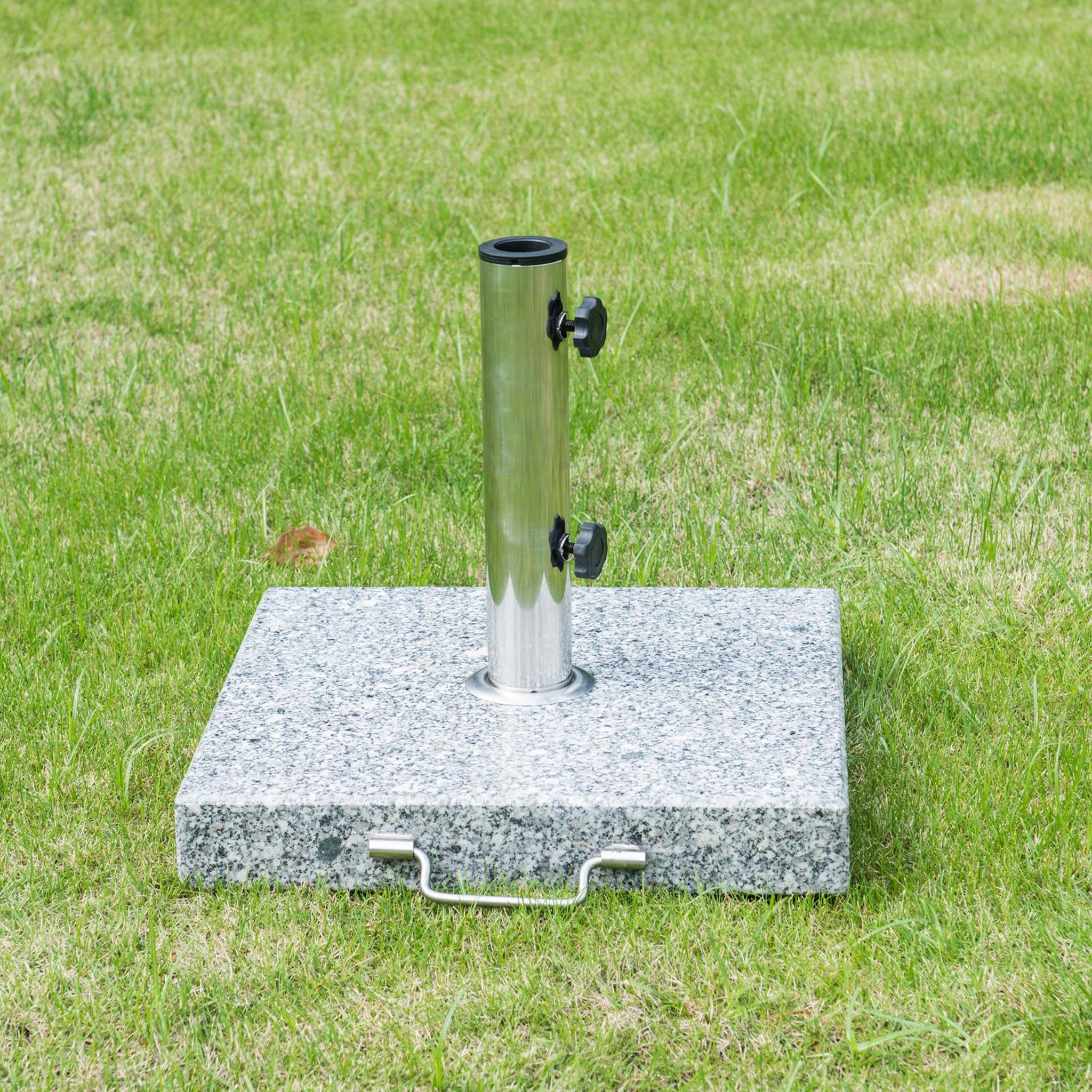 Voir la diapositive 2 : OUTSUNNY Pied/base de parasol granite gris poignée et roulettes compatible pied parasol Ø 35/38/48 mm