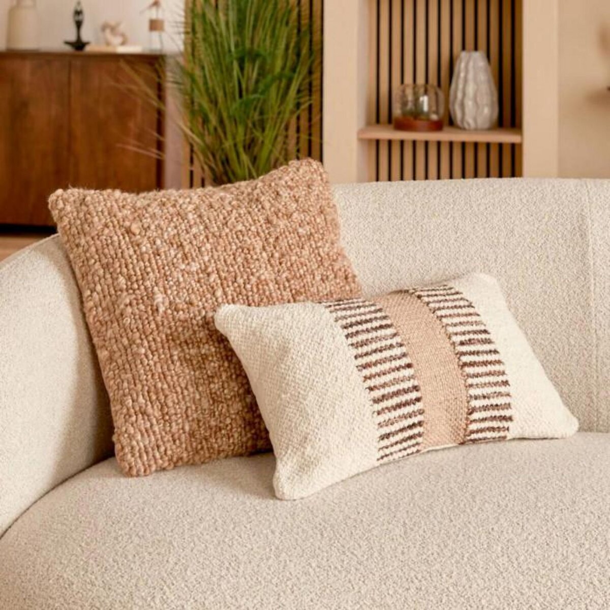 ATMOSPHERA Coussin Déco Effet Jute  Striscia  30x50cm Ivoire