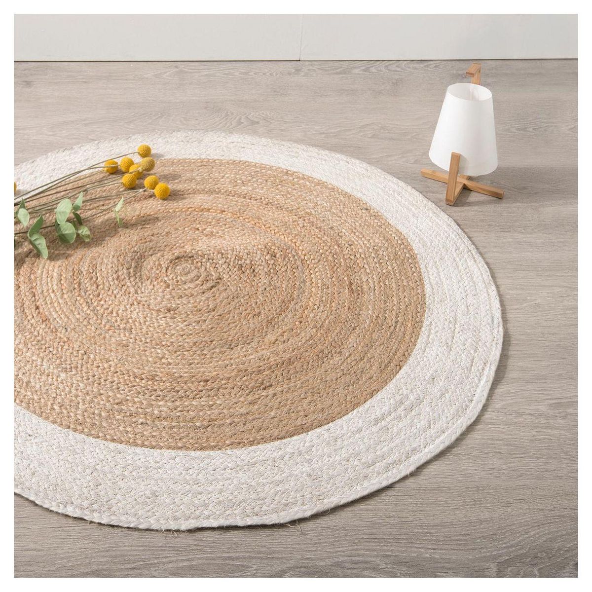 ATMOSPHERA Tapis déco rond en jute bord coloré diamètre 120 cm