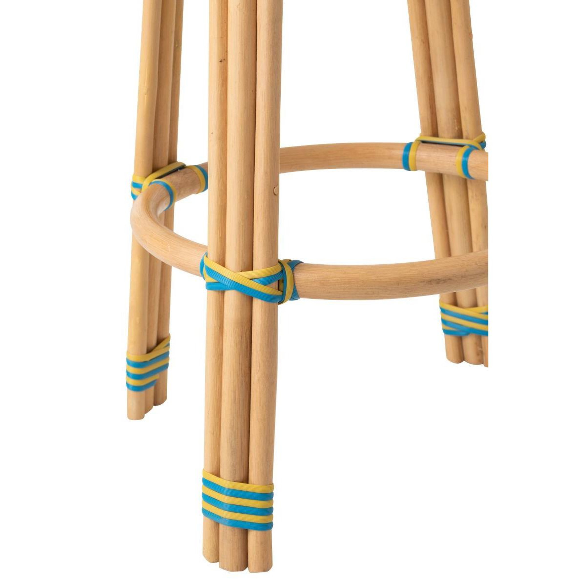 Voir la diapositive 4 : J-LINE Tabouret de bar en rotin  geo  66cm jaune & bleu