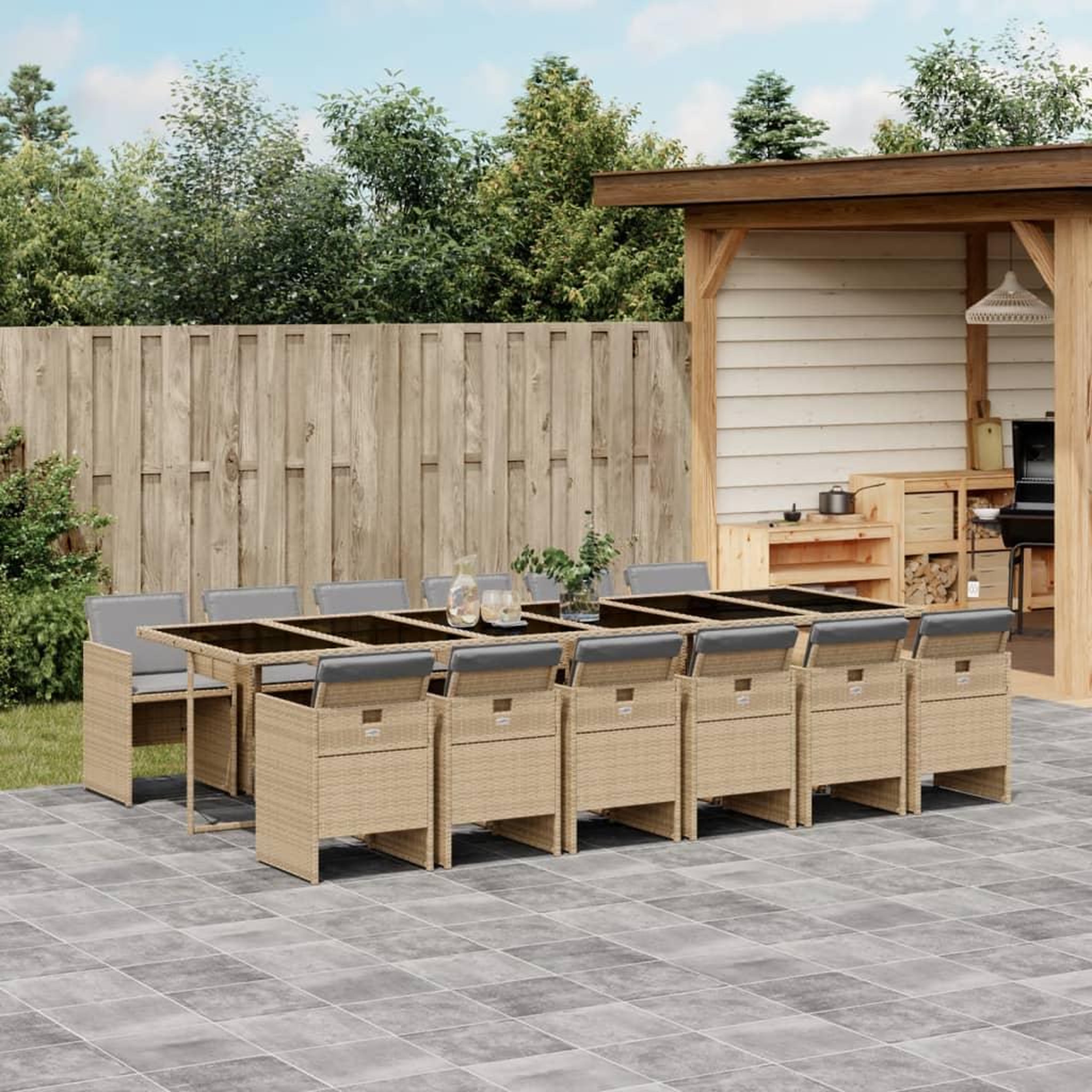 VIDAXL Ensemble a manger de jardin coussins 13 pcs melange beige rotin