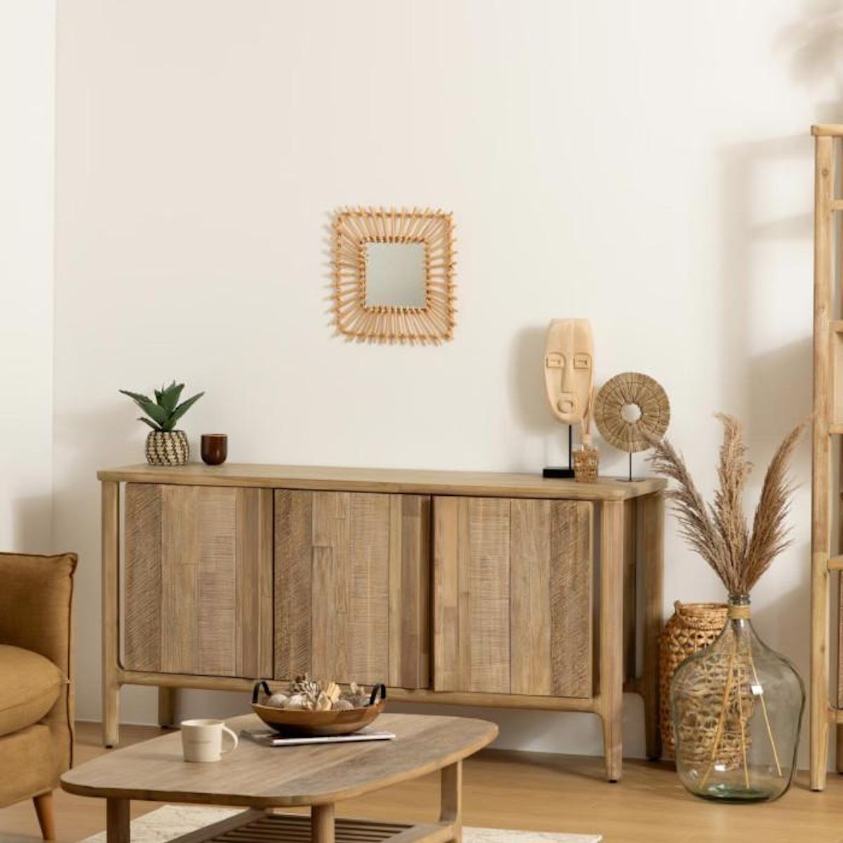 ATMOSPHERA Miroir Mural Design  Rotin Carré  40cm Beige