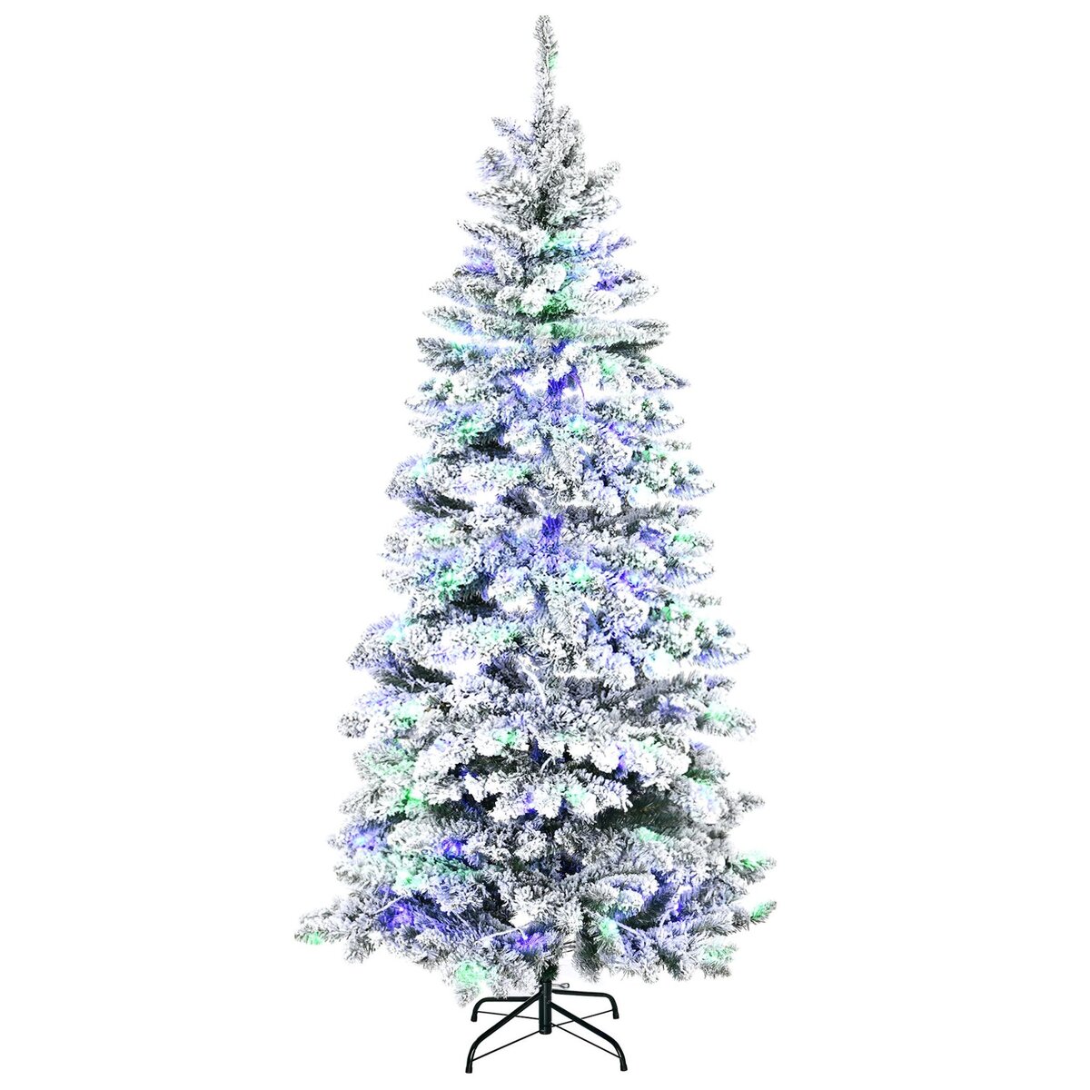 HOMCOM Sapin de Noël artificiel enneigé lumineux LED x 250 multicolore Ø 112 x 210H cm 829 branches vert blanc