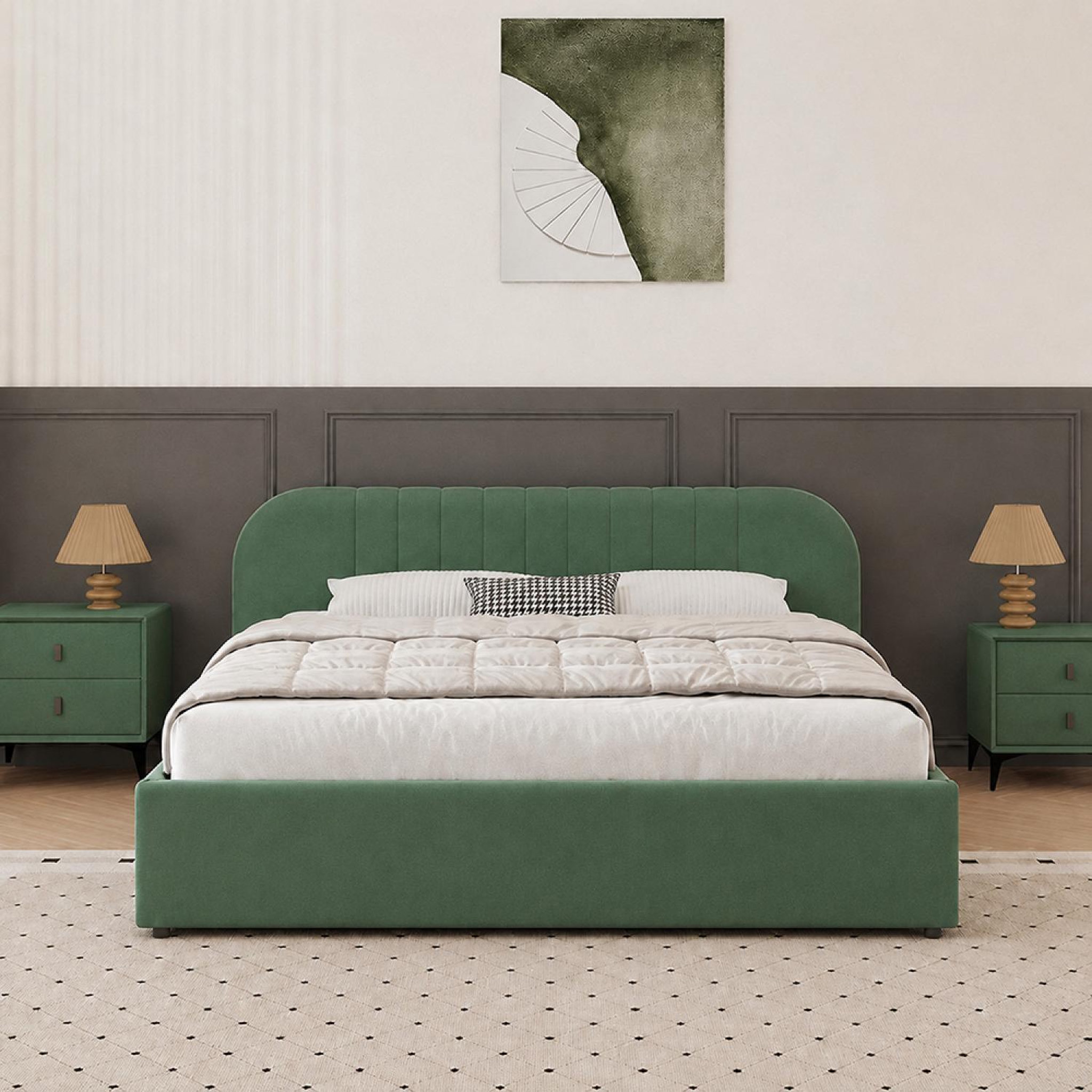 Voir la diapositive 6 : CONCEPT USINE Lit avec coffre de rangement 160x200cm en velours vert irvine