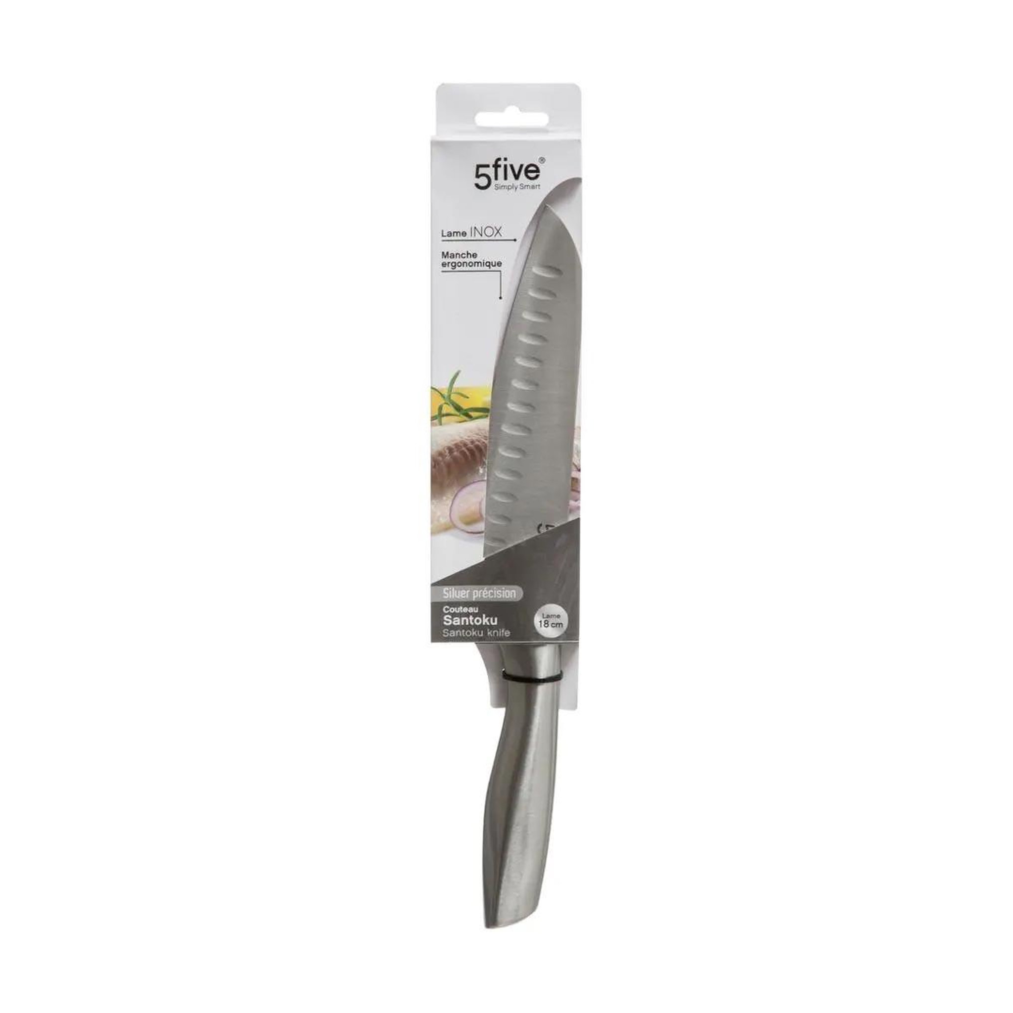 Voir la diapositive 4 : FIVE Couteau santoku  inox forgé  31cm gris