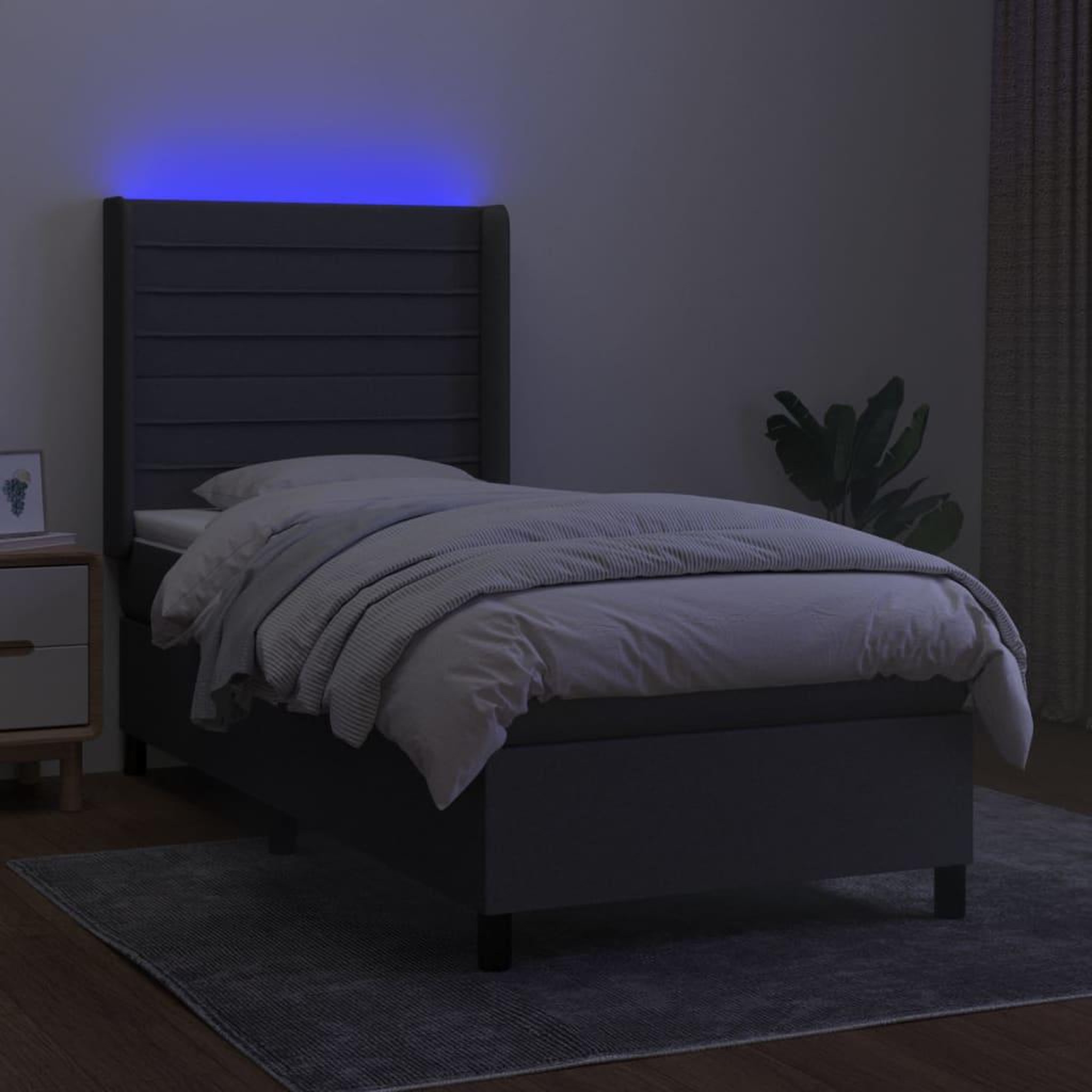 Voir la diapositive 3 : VIDAXL Sommier a lattes de lit matelas LED Gris fonce 80x200cm Tissu