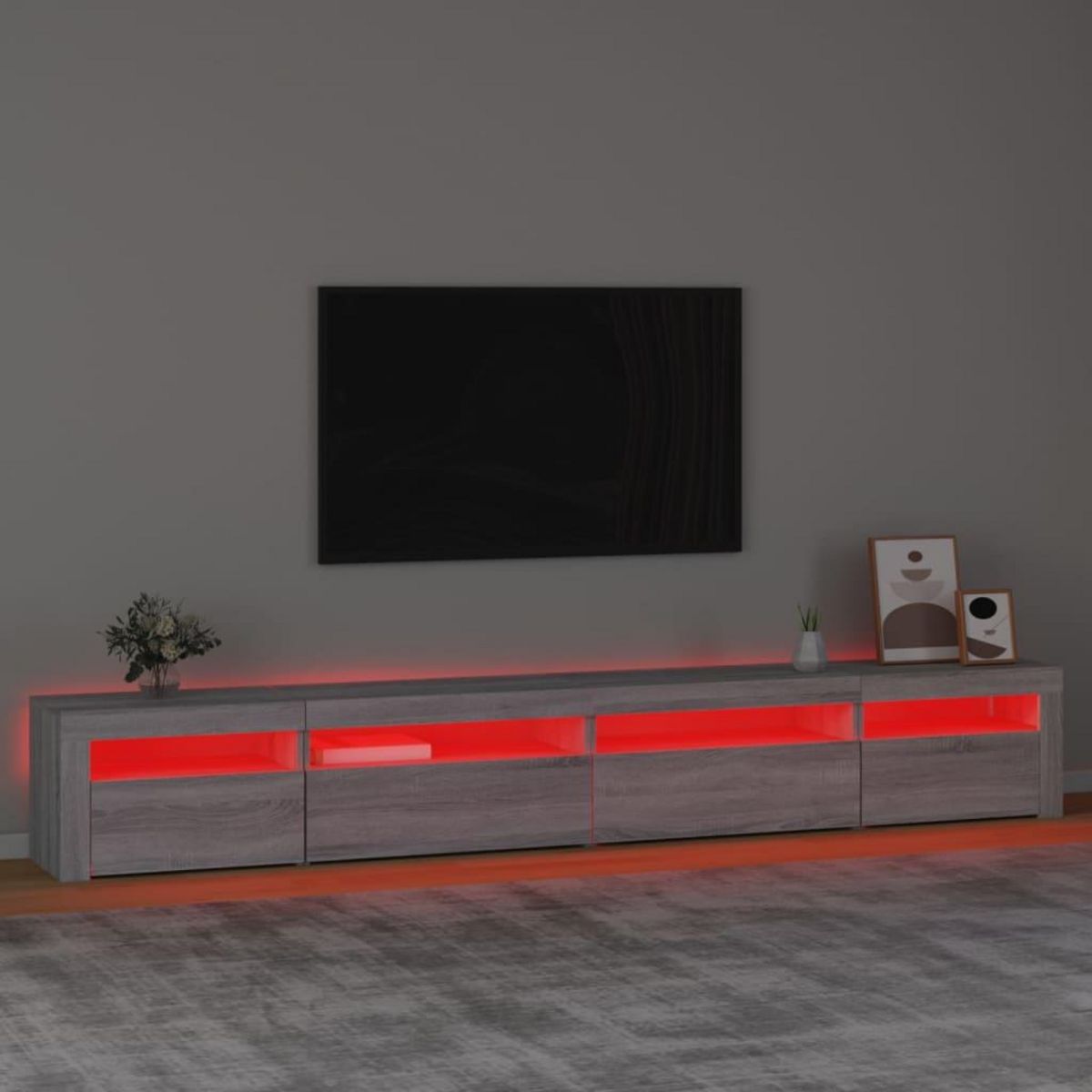 VIDAXL Meuble TV avec lumieres LED Sonoma gris 270x35x40 cm