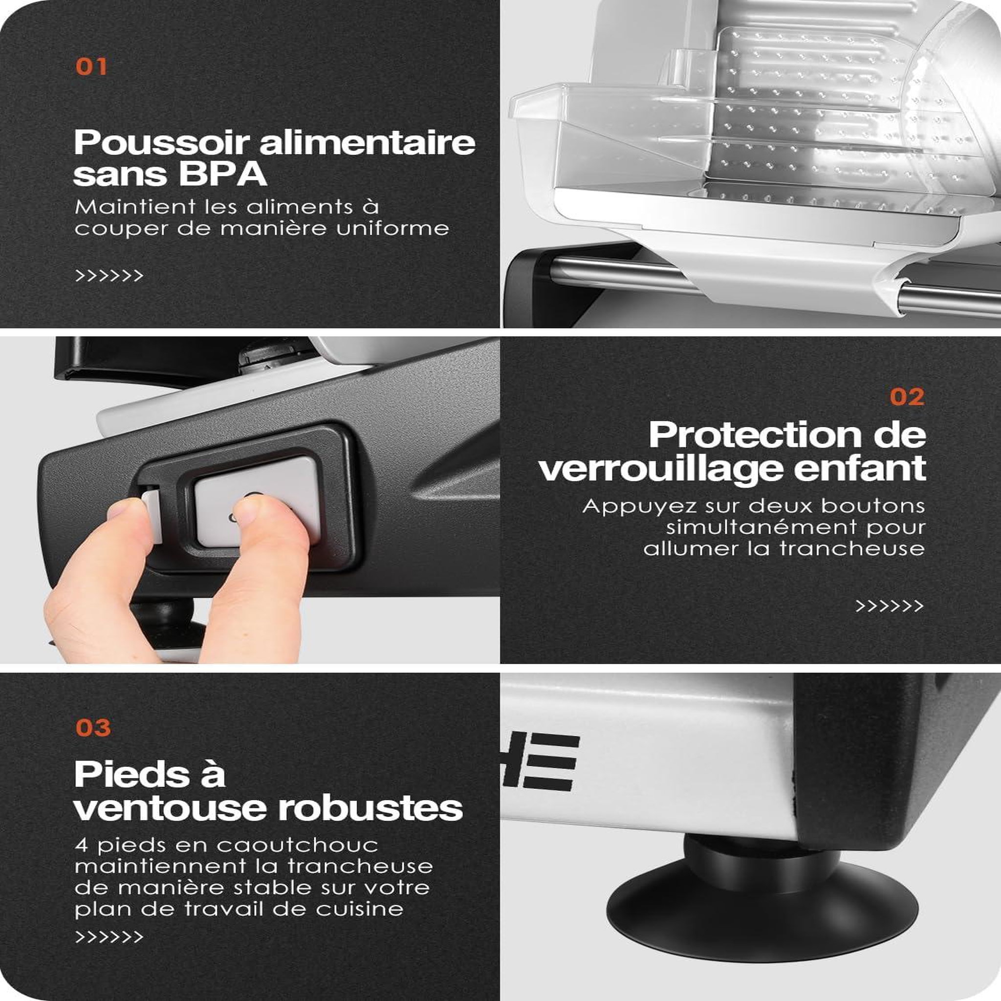 Voir la diapositive 6 : YASHE Trancheuse électrique 250 W, 2 lames Ø 19 cm, 0–15 mm