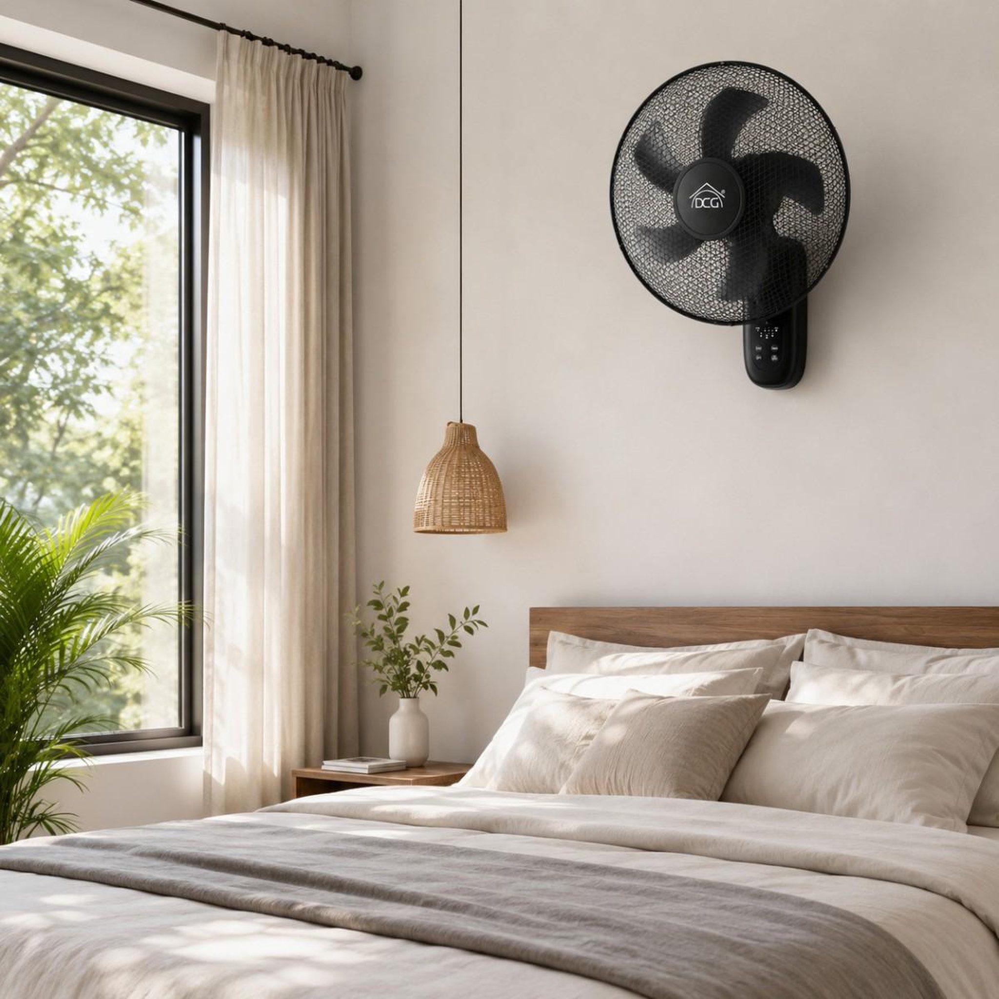 Voir la diapositive 3 : INTEC Ventilateur mural 40w ø40cm 3 vitesses brasseur d'air noir 5 pales flux d'air important télécommande & minuterie 7h30