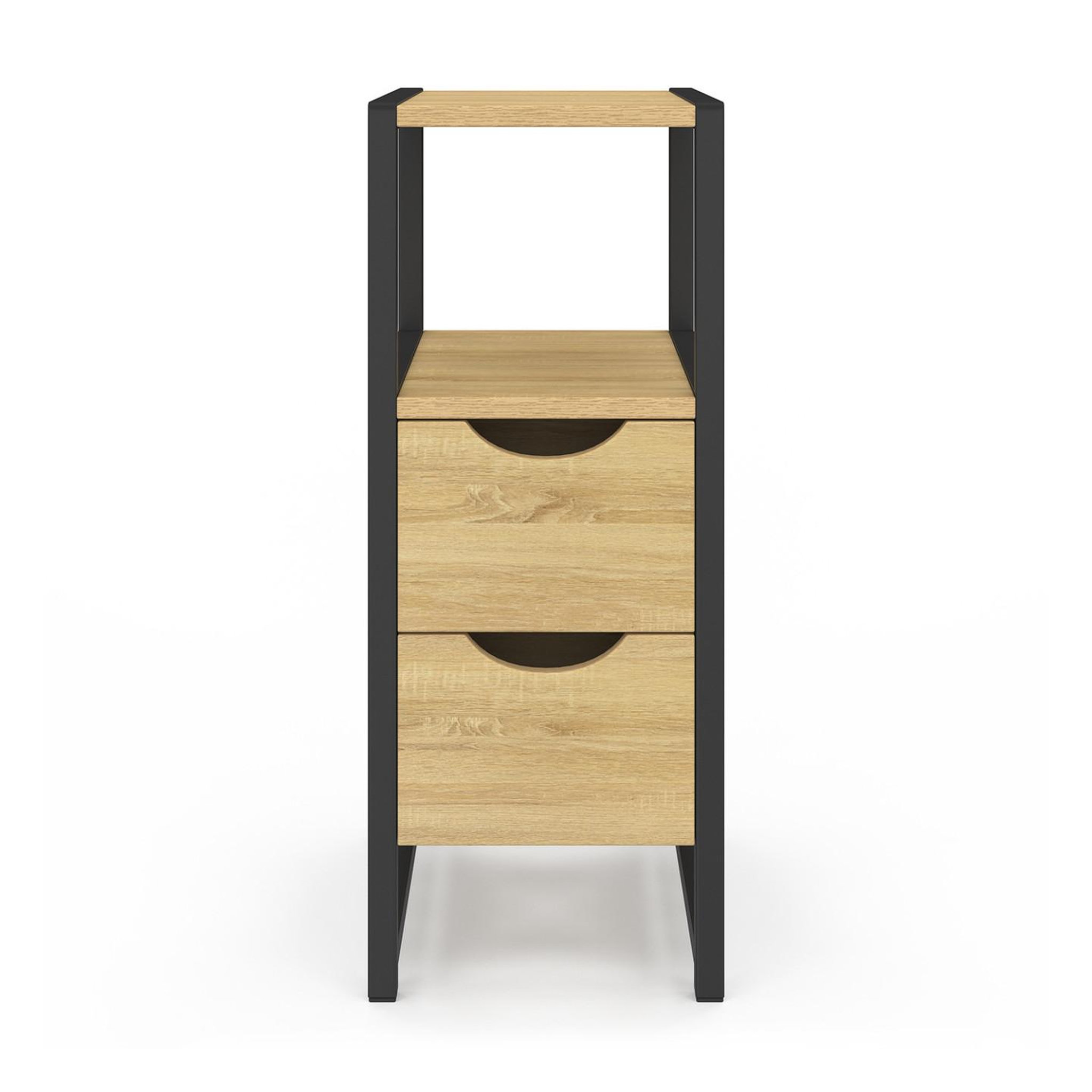 Voir la diapositive 3 : ID MARKET Lot de 2 tables de chevet detroit 2 tiroirs et 1 niche bois et métal noir design industriel